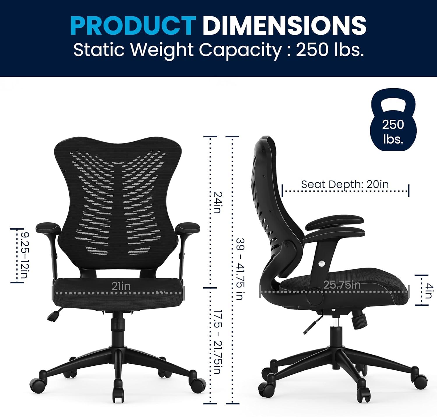 Kale Ergonomic High-Back Swivel Office Chair with Adjustable Seat Height, Black