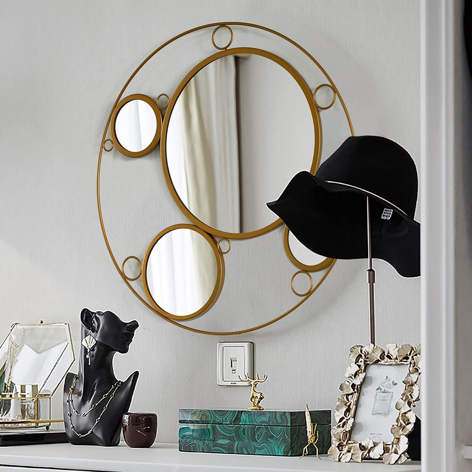 Hildebert Decorative 19.75-inch Round Frame Gold Modern Accent Mirror with 4 Glass Mirror Balls