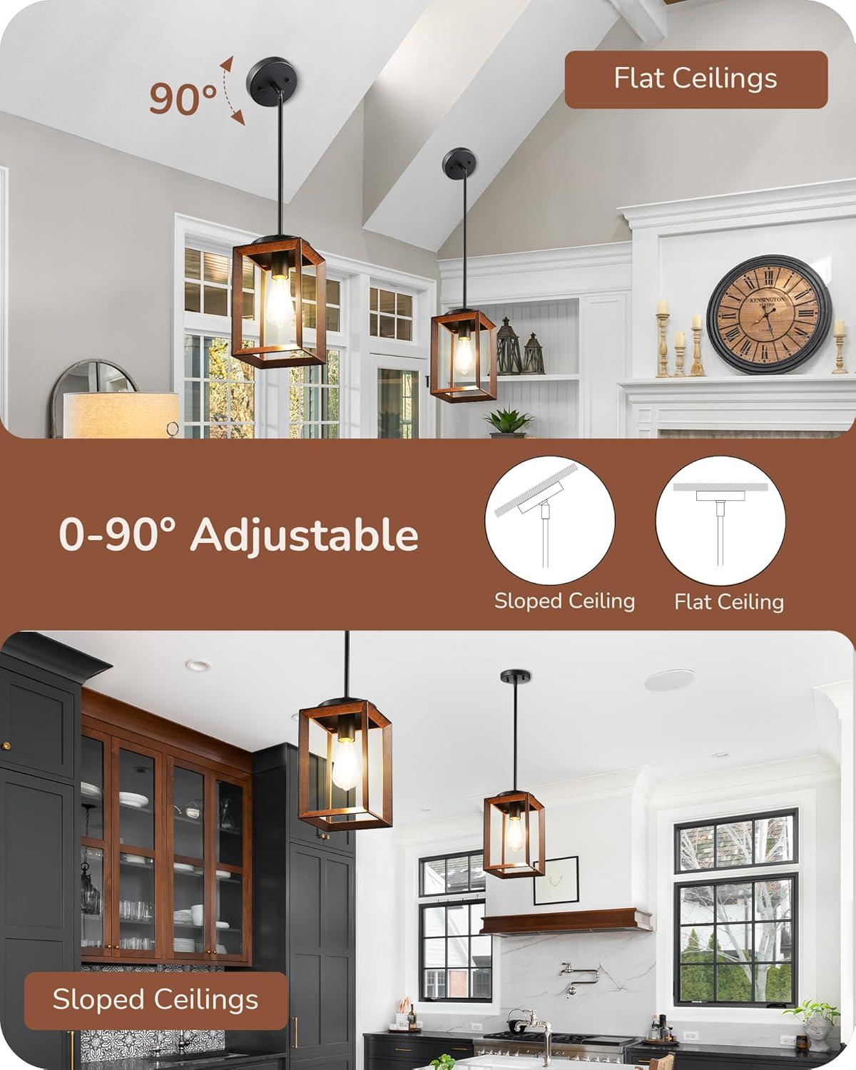 EDISHINE Single Farmhouse Pendant Lighting for Kitchen Island, Dining Room Hanging Light Fixtures with Adjustable Pipes