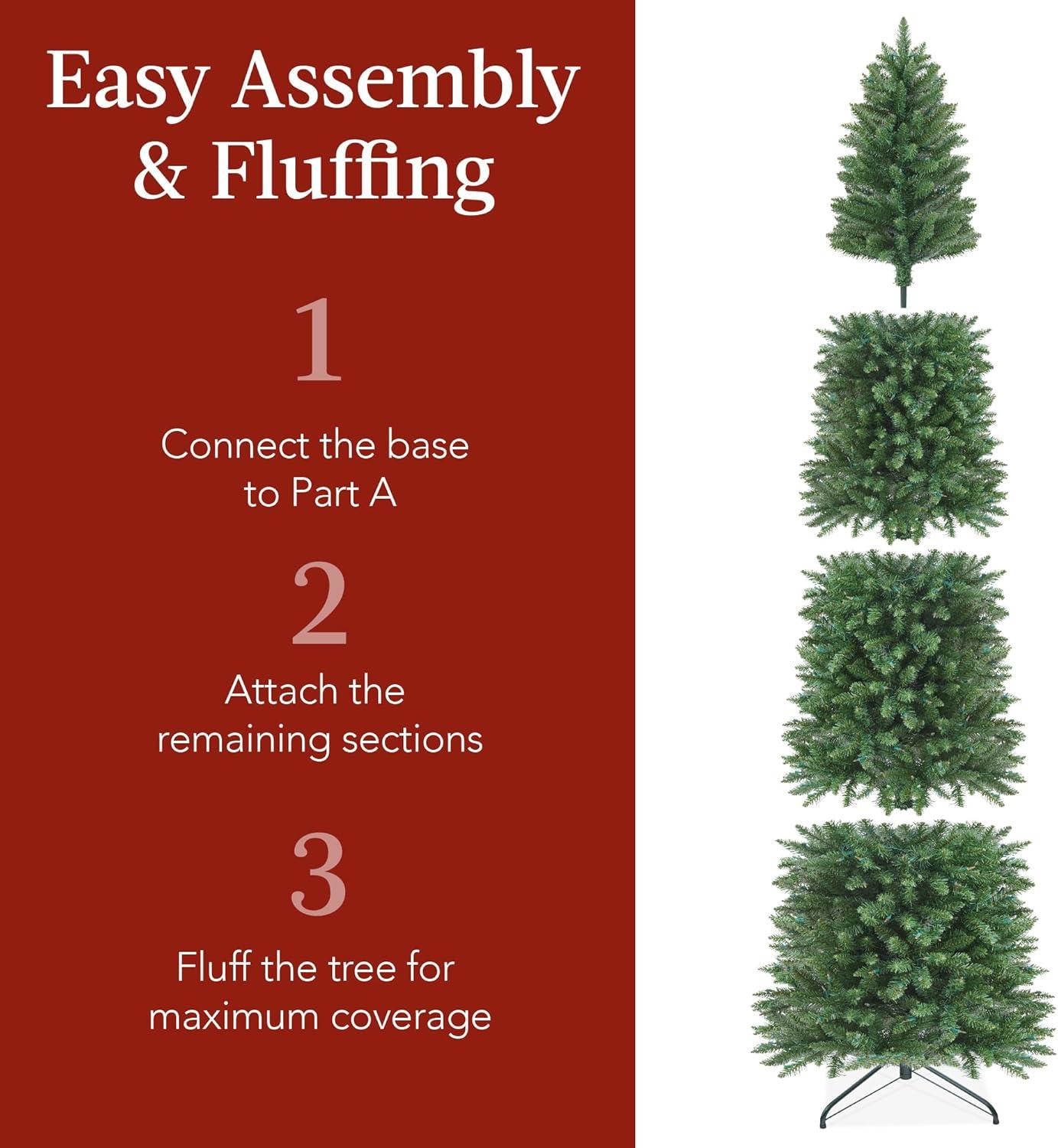 9ft Green Synthetic Spruce Pencil Christmas Tree with Metal Stand