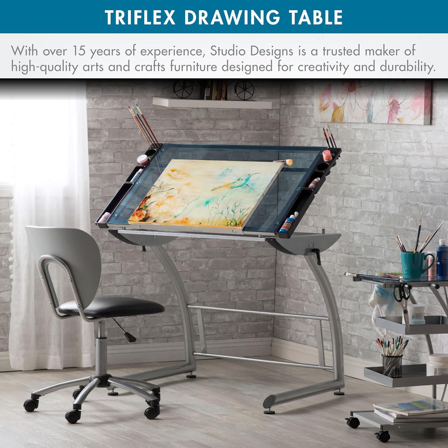 Inbox Zero Cournoyer Glass Top Metal Base Drafting Table
