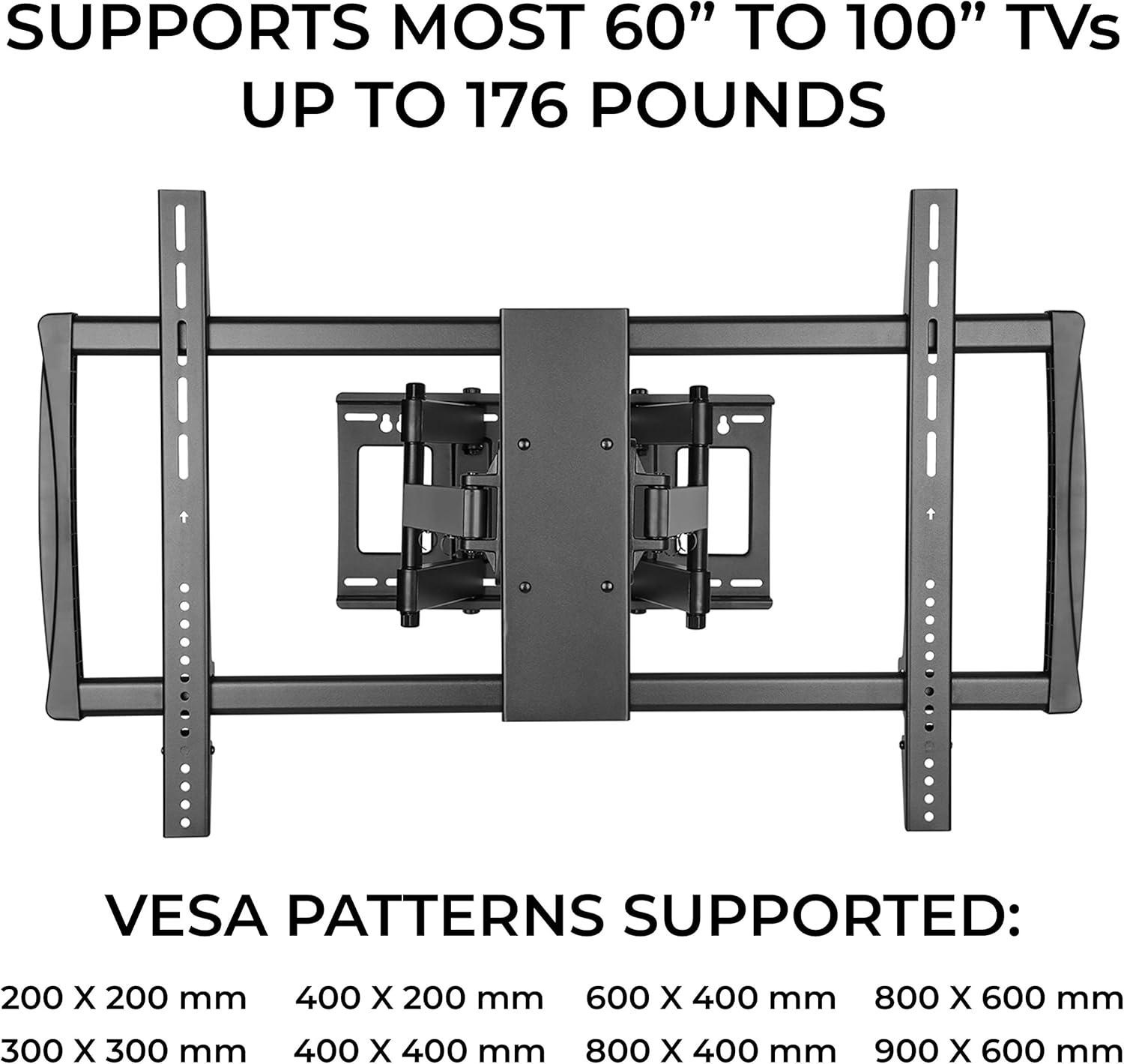 HumanCentric Heavy Duty TV Wall Mount for 75-100" TVs Flat or Curved up to 176lb, Full Motion, 15° Tilt, 45° Swivel, 24" Extension, Max VESA 900x600mm, Hardware Included Install on Wood or Concrete