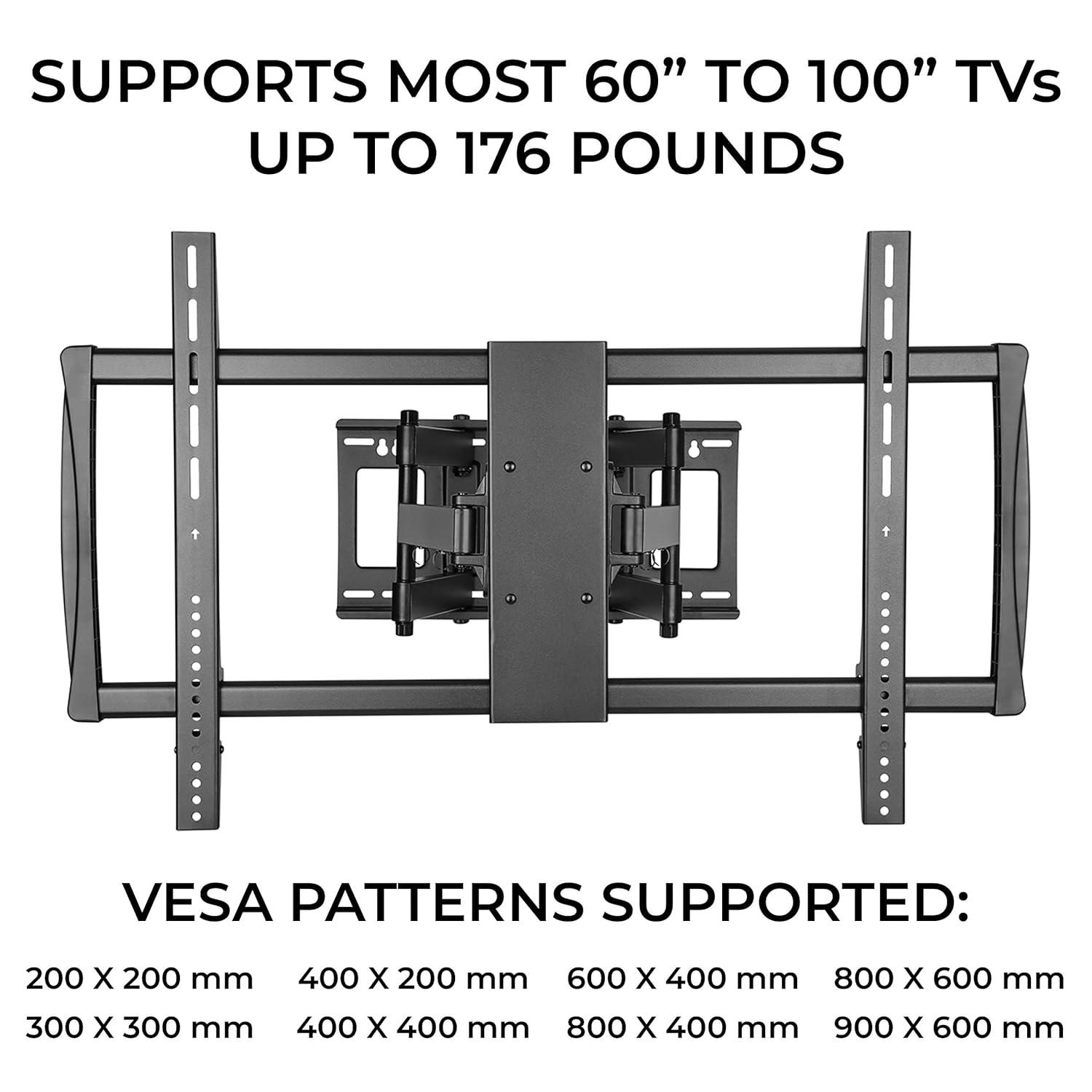 HumanCentric Heavy Duty TV Wall Mount for 75-100" TVs Flat or Curved up to 176lb, Full Motion, 15° Tilt, 45° Swivel, 24" Extension, Max VESA 900x600mm, Hardware Included Install on Wood or Concrete