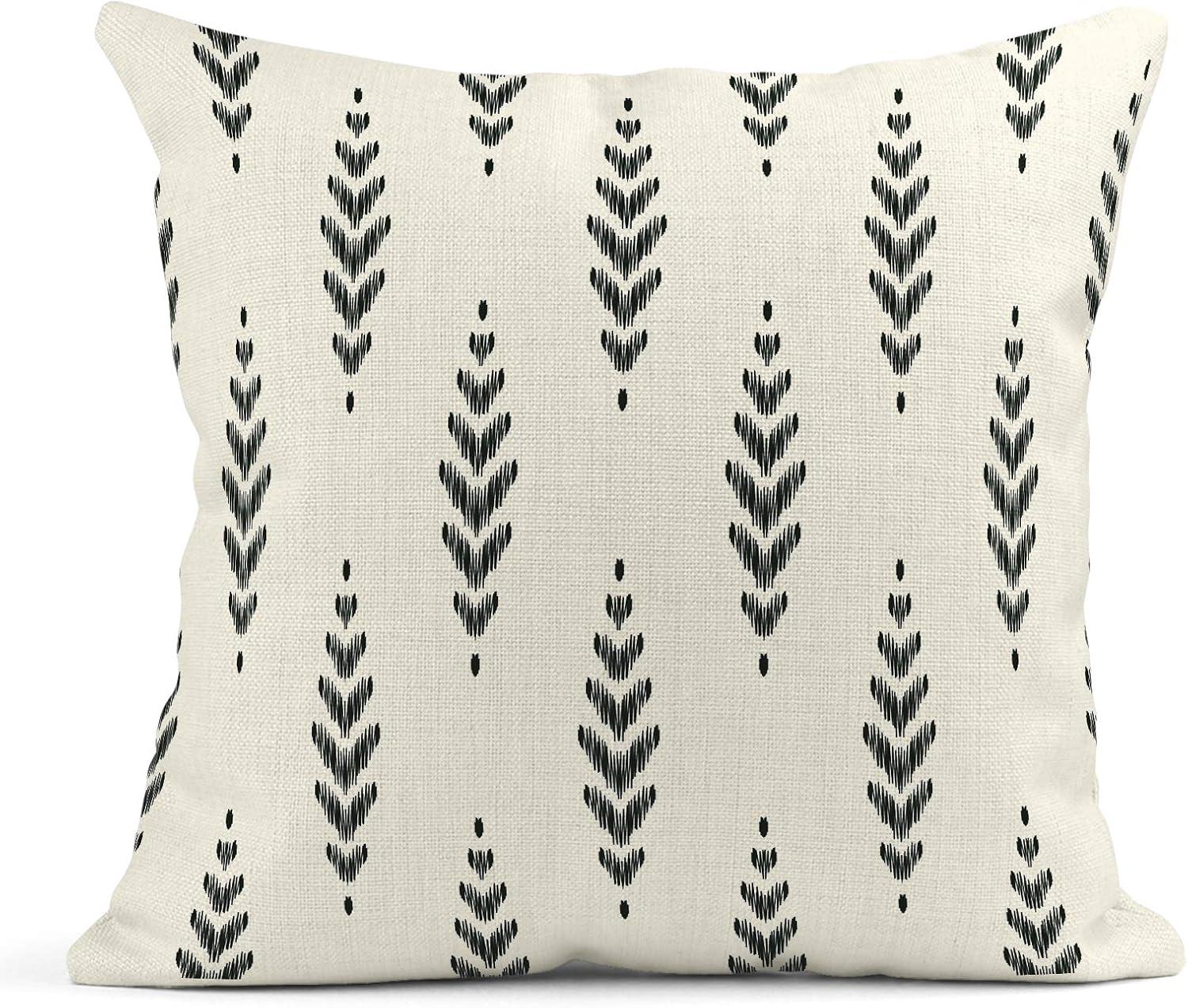 Set of 4 Throw Pillow Covers Ikat Tribal and Boho Bohemian Black Ethnic Herringbone for Ideas Decor Linen Outdoor Pillow Cases Home Decorative Square 18x18 Inches Pillowcases