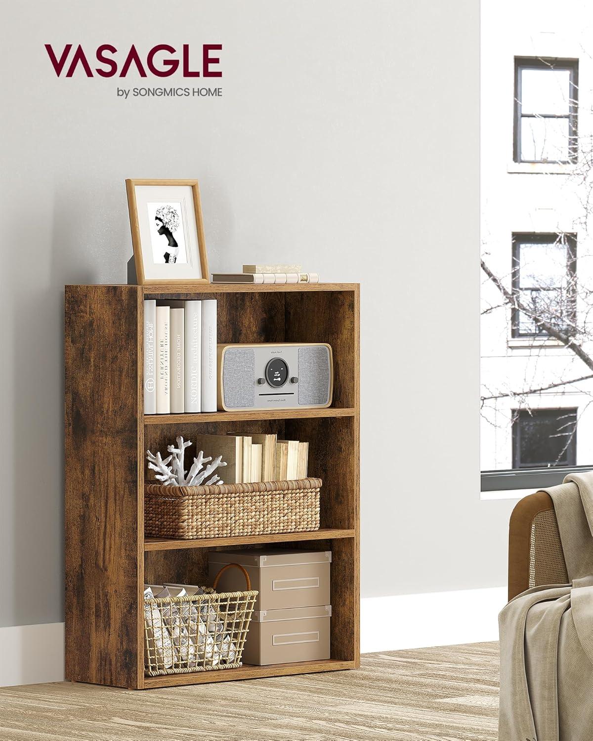 Cube Storage Organizer 3-Tier Bookshelf Bookcase with Adjustable Storage Shelves Rustic Brown