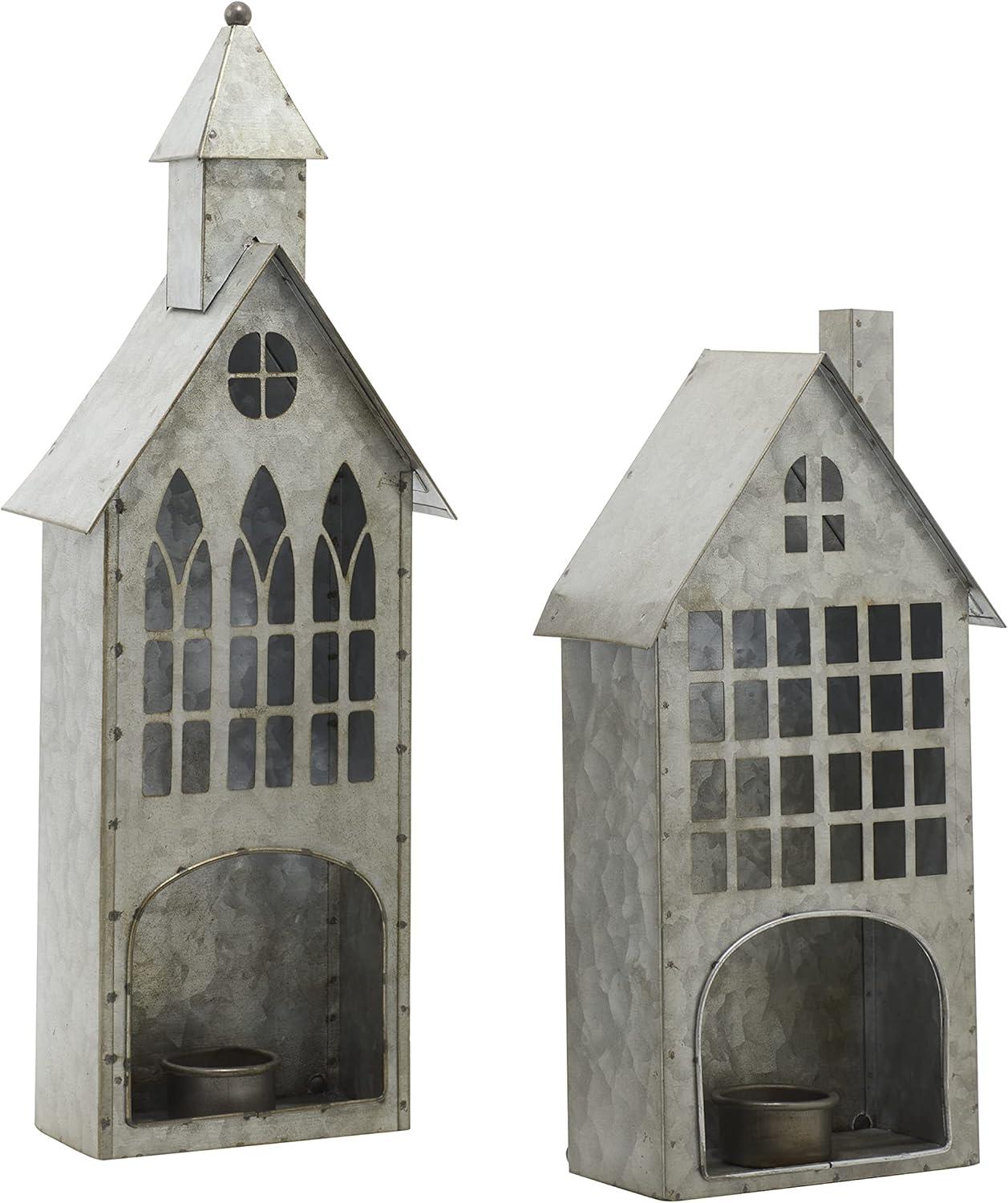 DecMode 13", 18"H Farmhouse Votive, Grey, 2 - Pieces