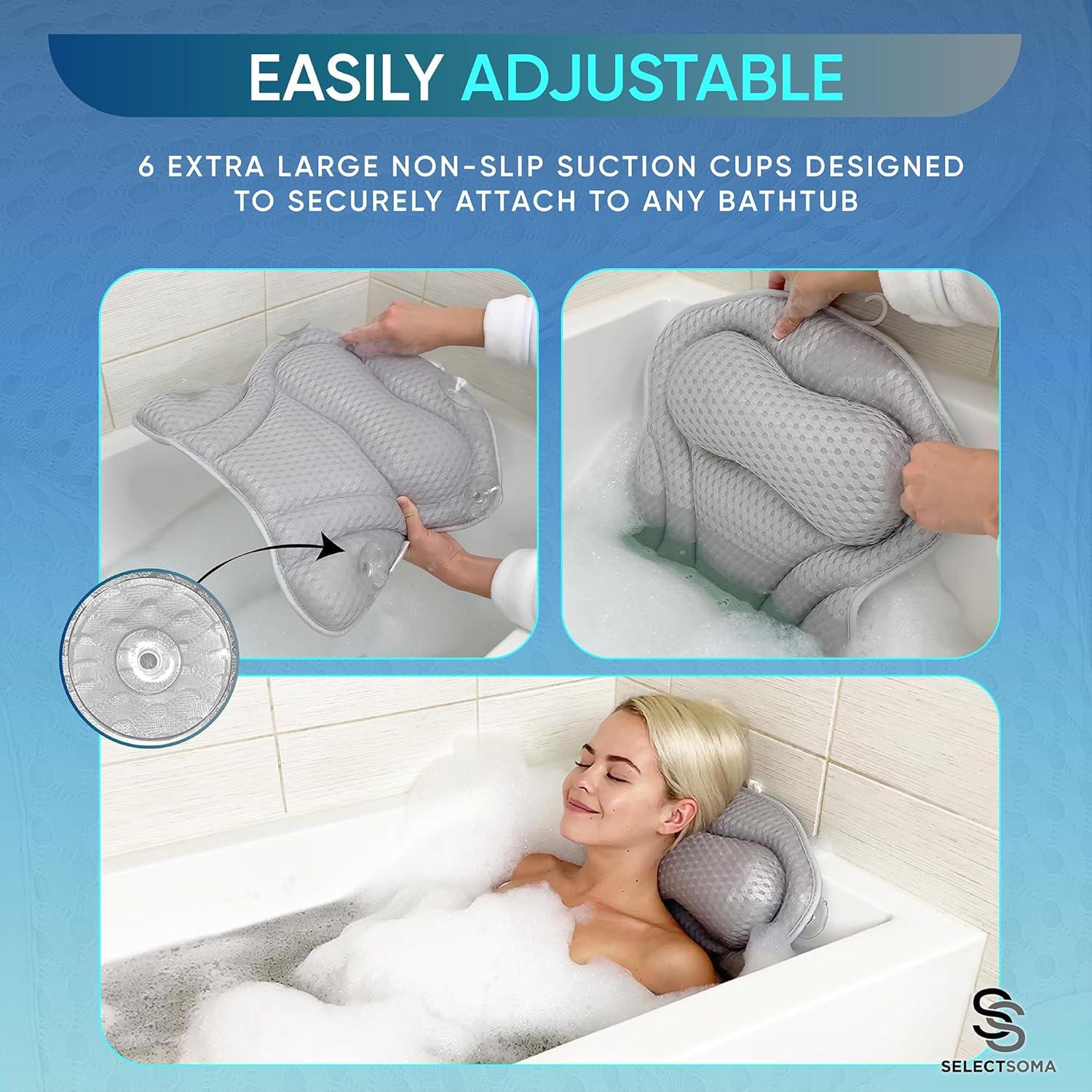 Grey 4D Mesh Bathtub Pillow with Suction Cups