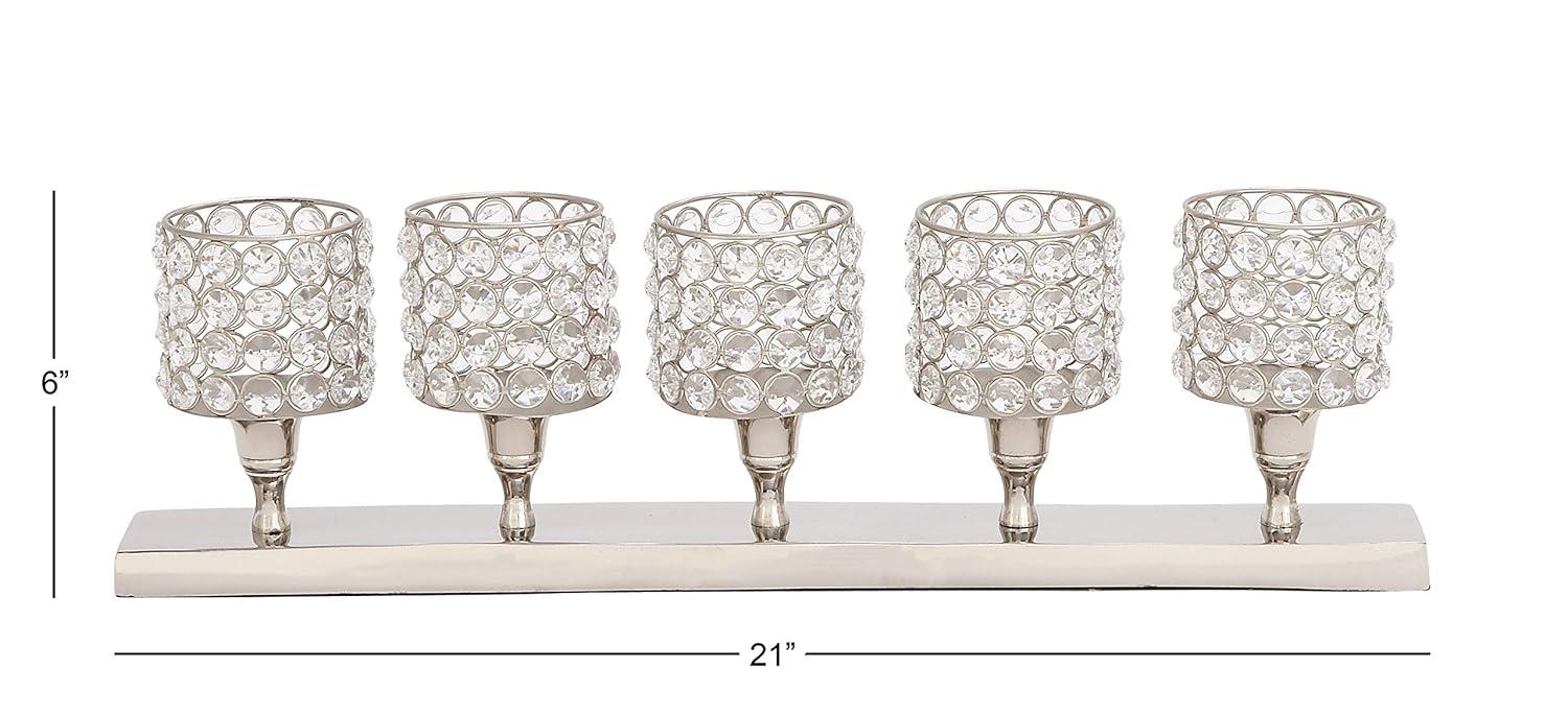 House of Hampton® Aluminum Metal Pillar 5 Crystal Sleeve Decorative Silver Candelabra