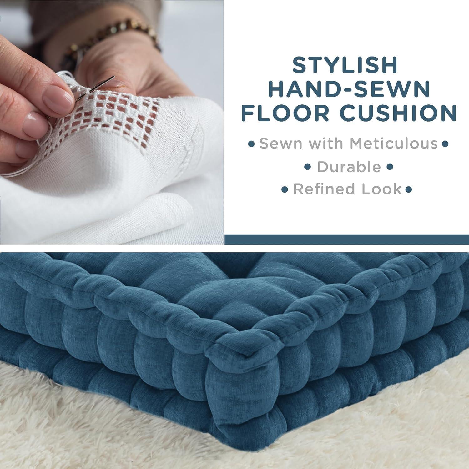 Codi INNA Floor Cushions for Adults, Cute Pillows Seating for Meditation, Square Tufted Chenille Cushion, Living Room, Fireplace, Reading Nook, Navy