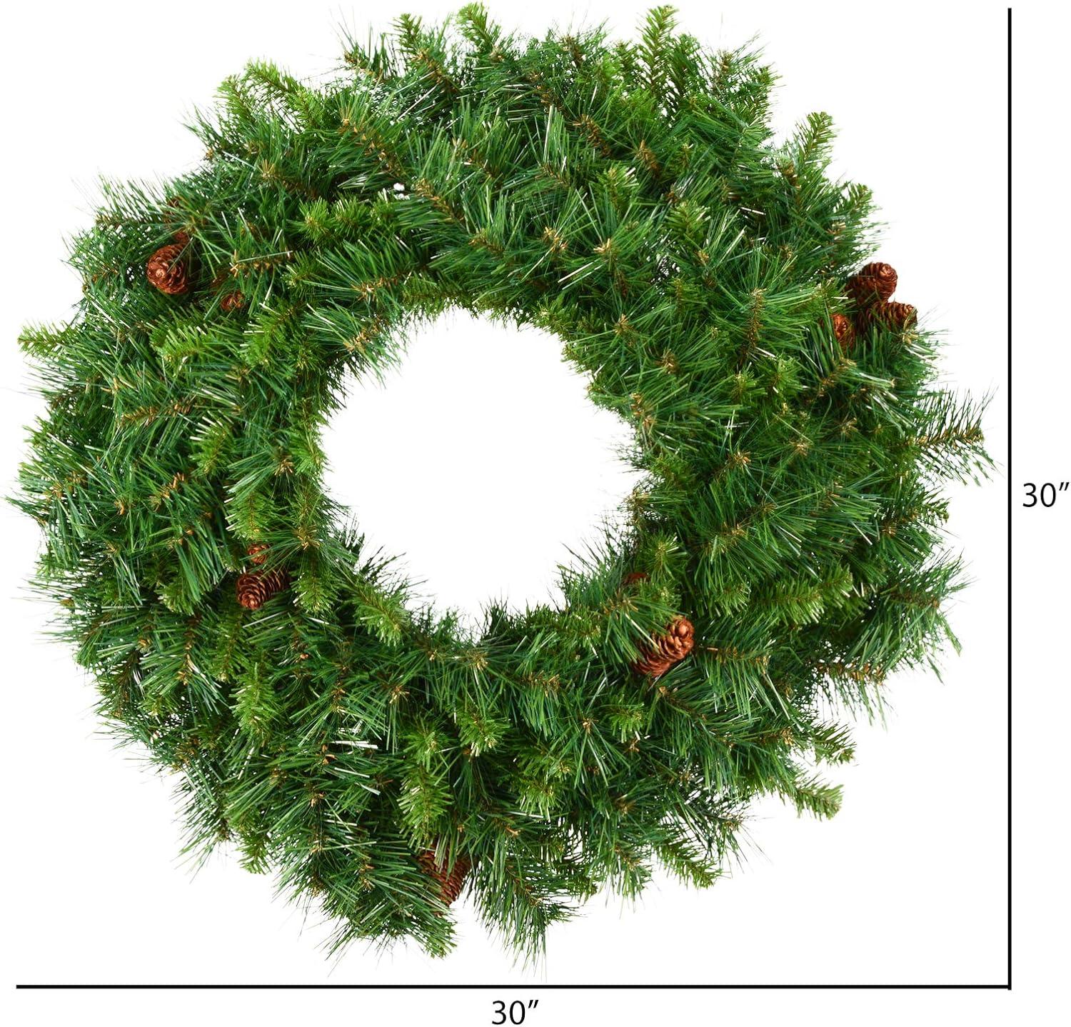 30" Green Pine Artificial Christmas Wreath with Pinecones