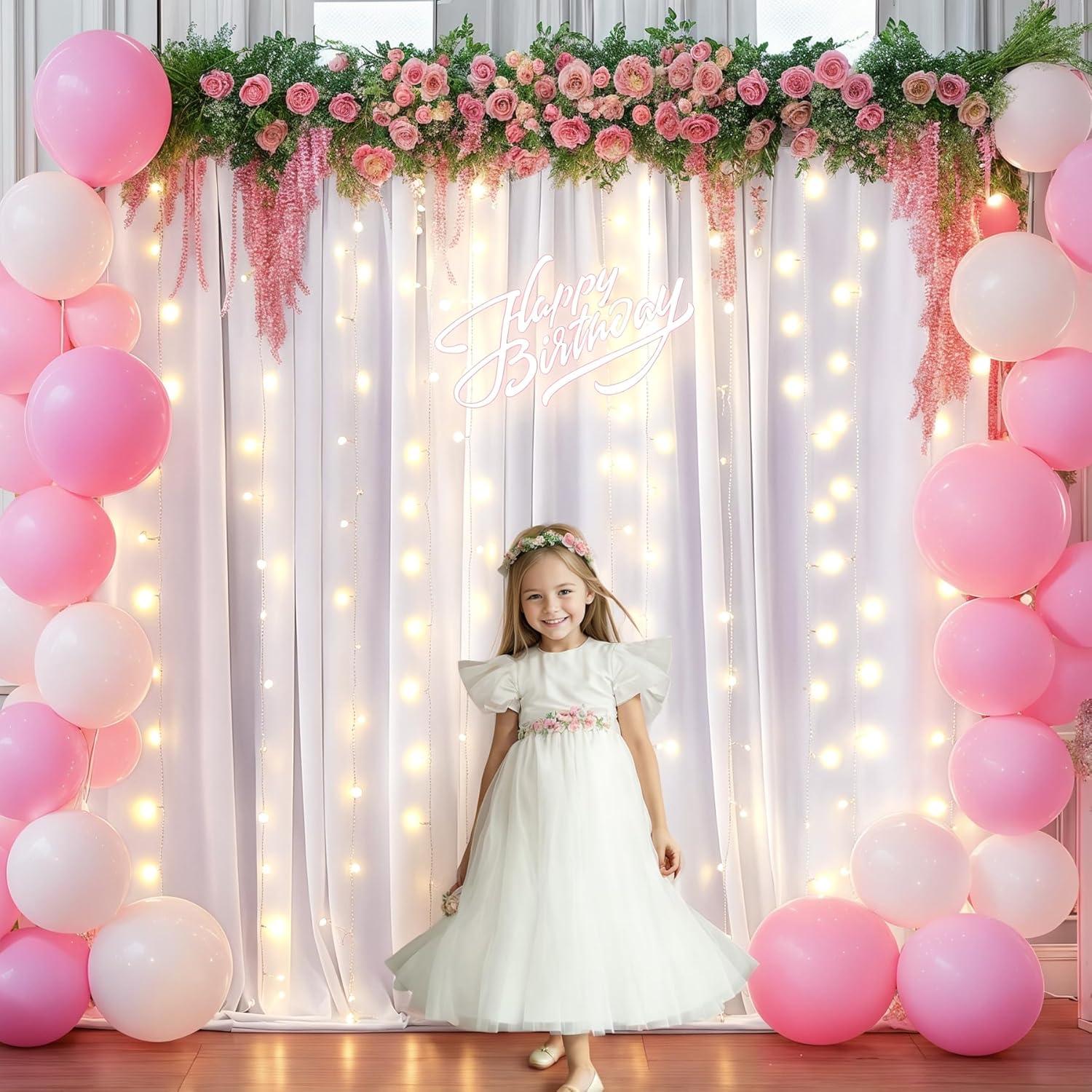 10x10ft White Backdrop Curtain for Parties Wrinkle Free Wedding Baby Curtain Backdrops for Birthday Party