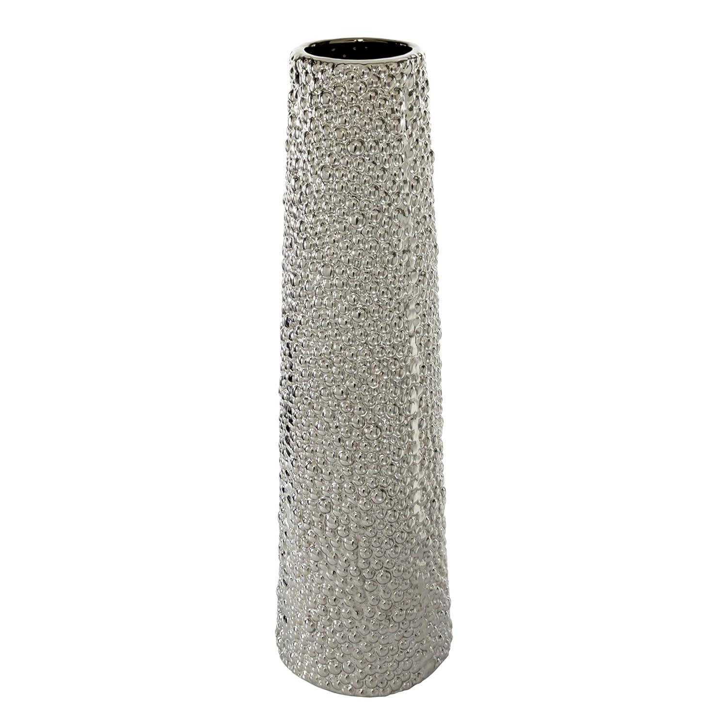 DecMode 25" Silver Ceramic Vase with Bubble Texture