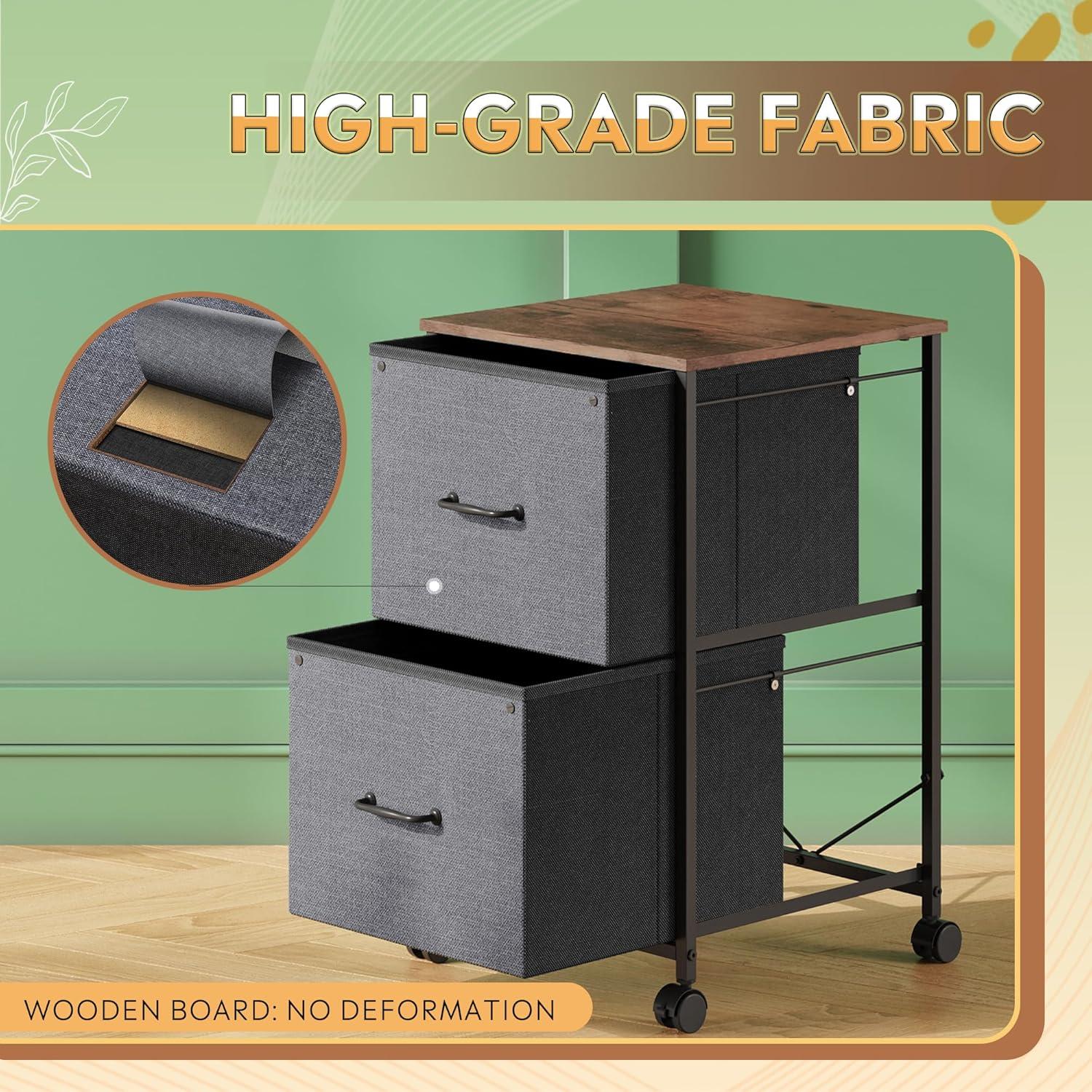 DEVAISE 2 Drawer Mobile File Cabinet, Rolling Printer Stand, Fabric Vertical Filing Cabinet fits A4 or Letter Size for Home Office, Rustic Brown