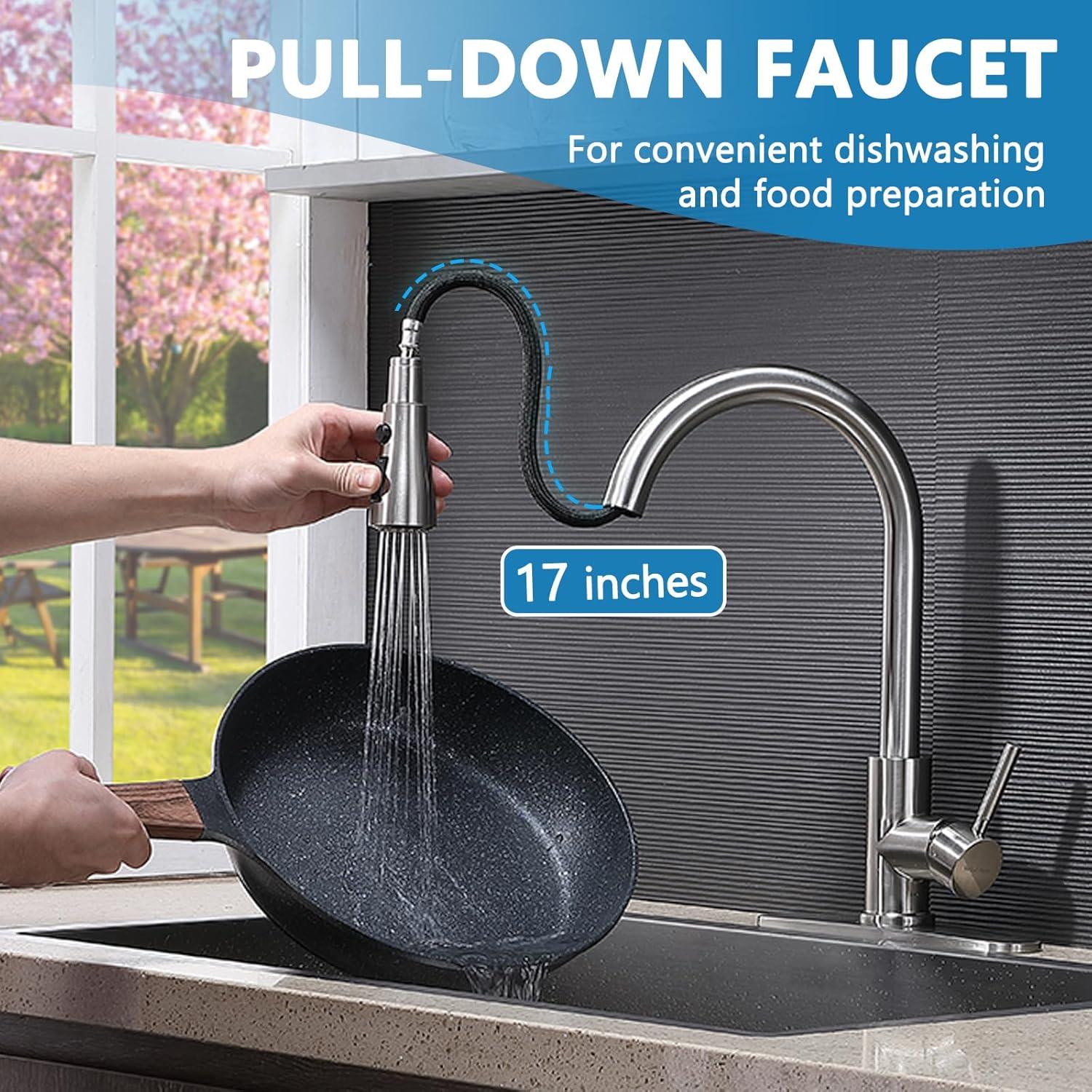 Single Handle High Arc Brushed Nickel Pull Out Kitchen Faucet, Pull Down Sprayer