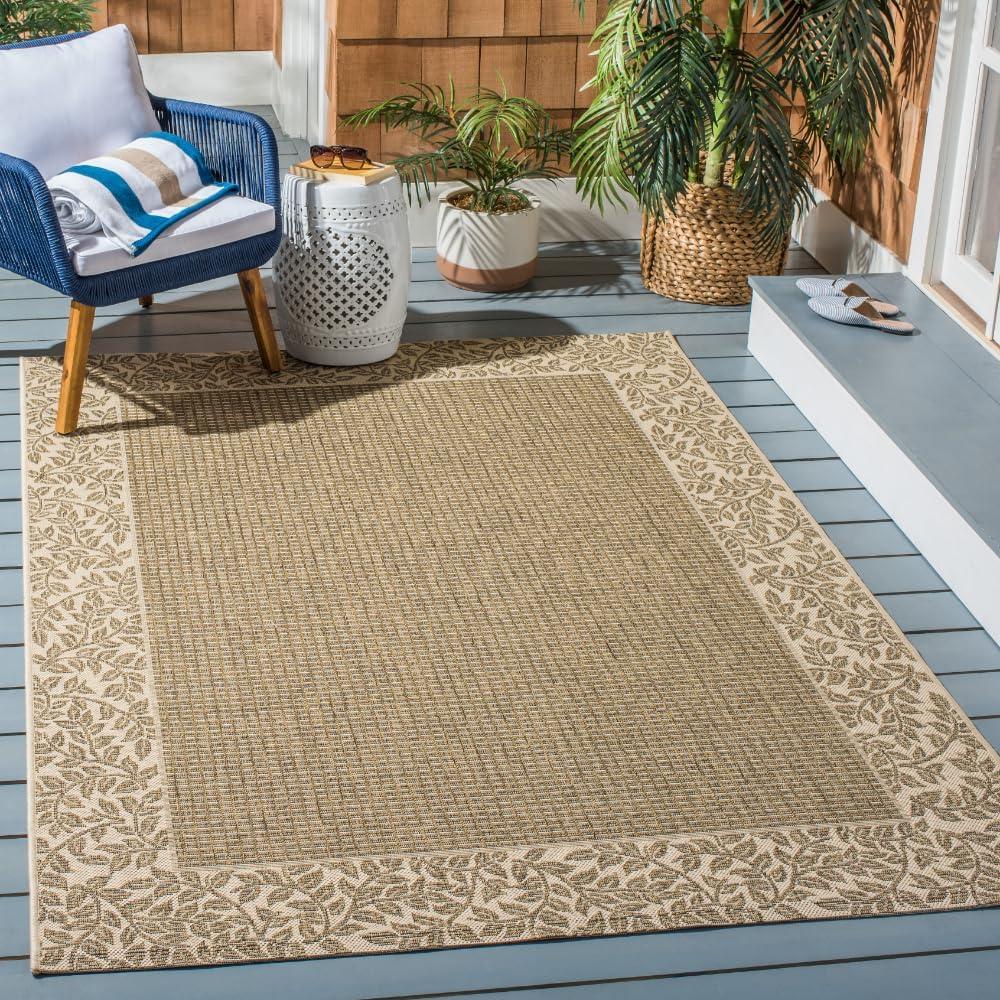 SAFAVIEH Courtyard Regent Oriental Indoor/Outdoor Area Rug, Brown/Natural, 4' x 5'7"