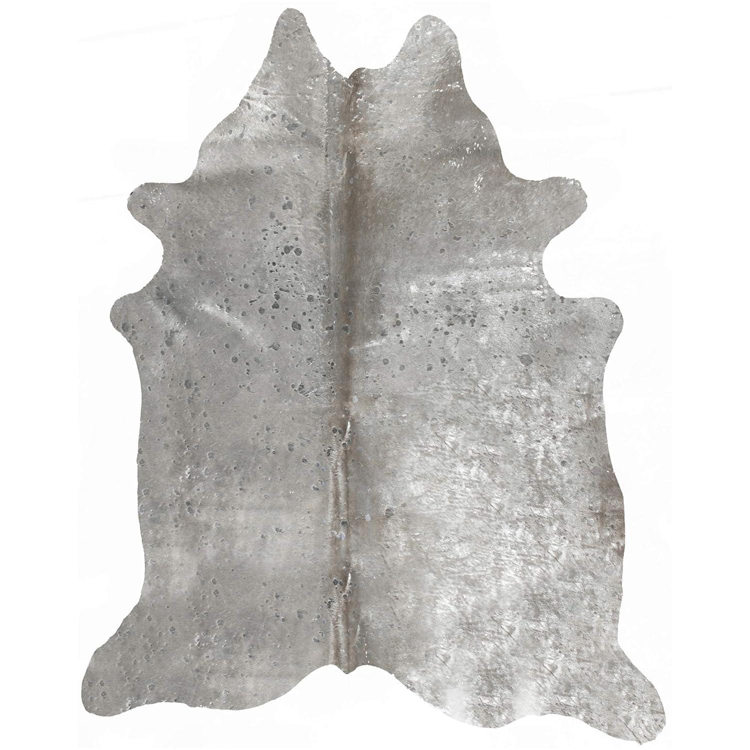 Natural Scotland Cowhide Area Rugs for Living Room and Bedroom | Handmade 100% Cow Rug with Low Pile | Shed-Resistant Home and Office Rug, Grey & Silver, 6 ft x 7 ft