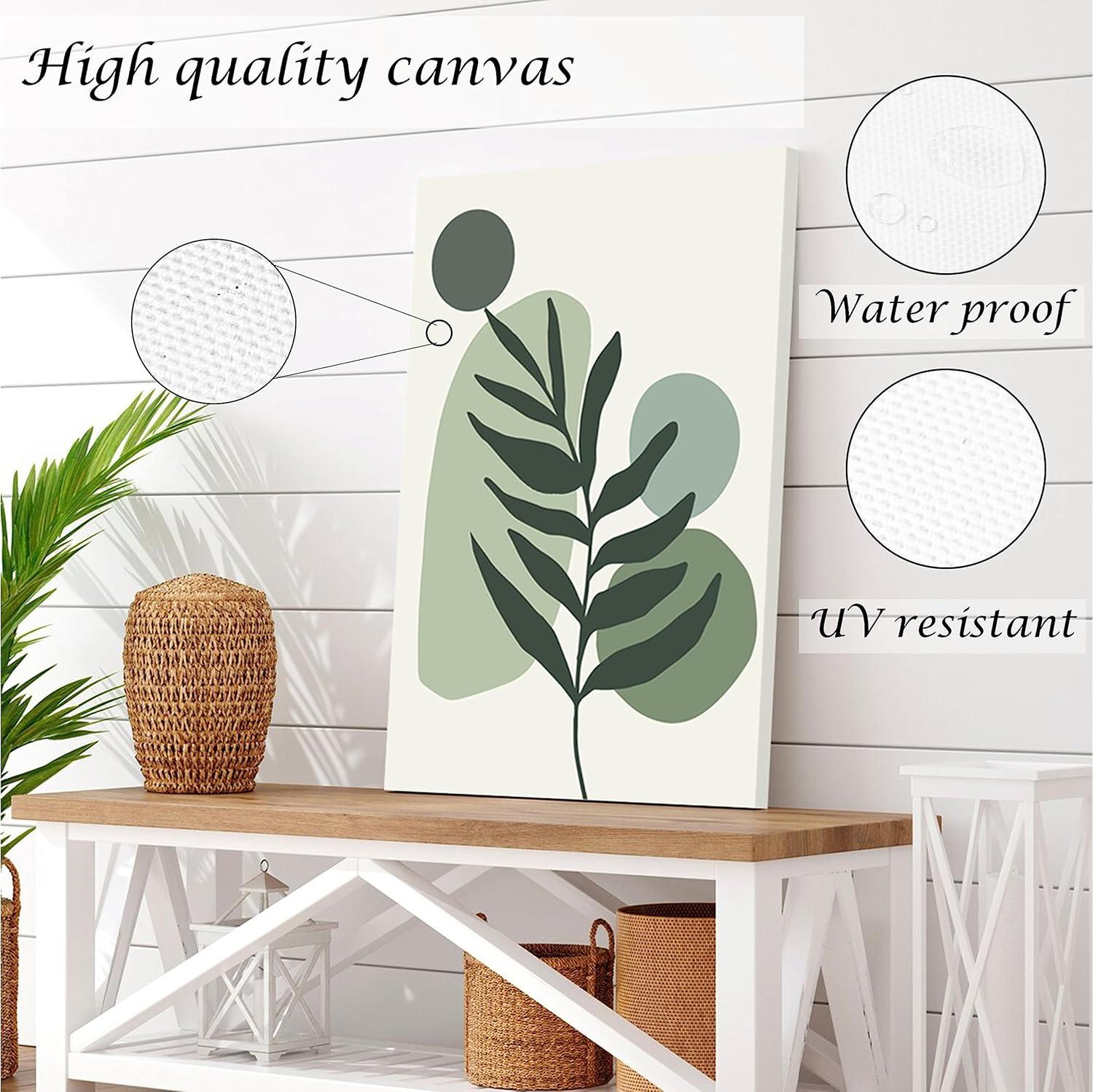 Large Framed Boho Canvas Wall Art Set of 3, Mid Century Modern room Decor, Minimalist Geometric Abstract Boho Bathroom wall art Canvas Prints Ready To Hang Bedroom decor (Sage Green,