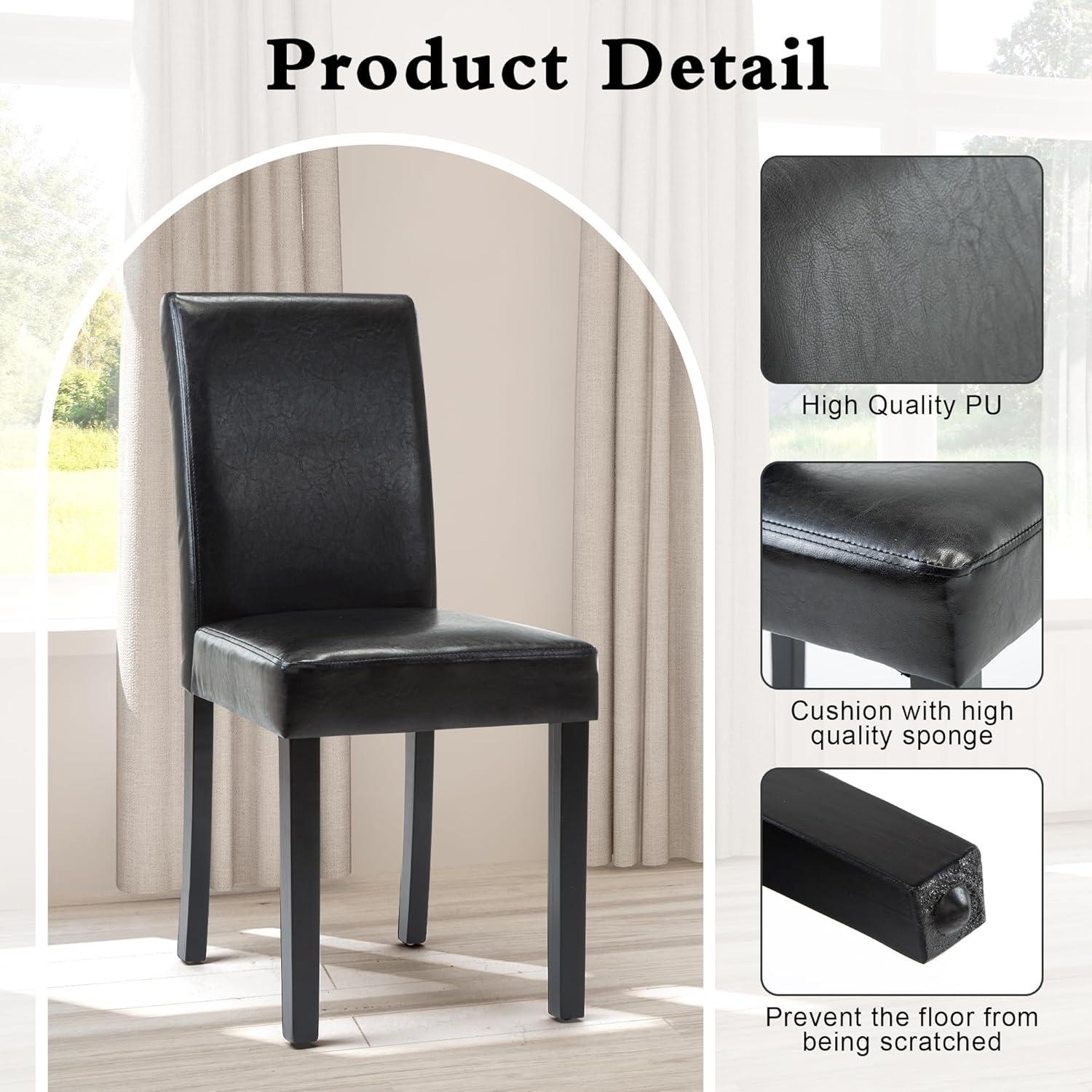 Tangkula Dining Chair Set of 4 w/ Acacia Wood Frame & Rubber Wood Legs Padded Backrest Black