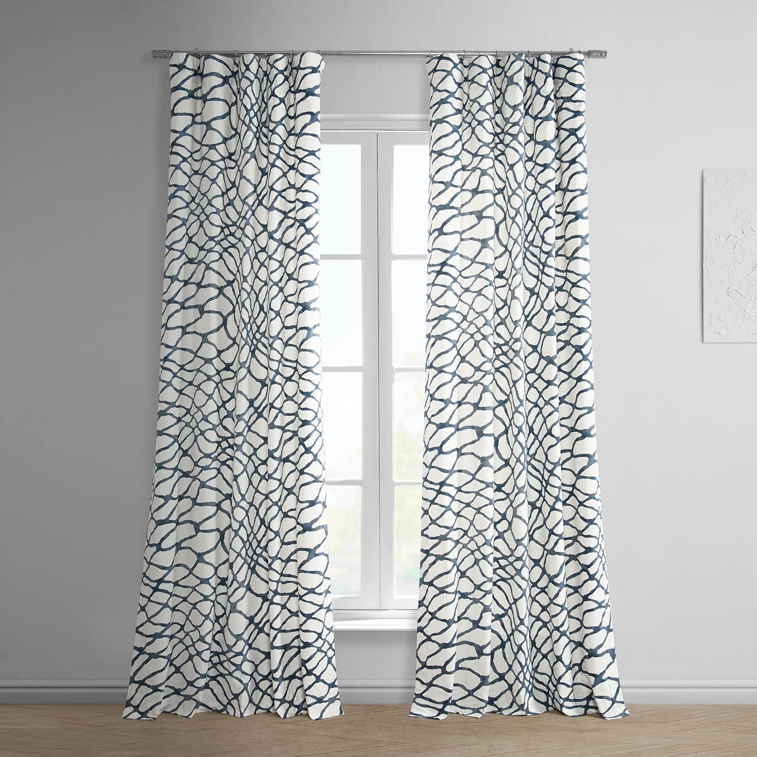 Ellis Blue Abstract Cotton Room Darkening Curtains 50" x 120"