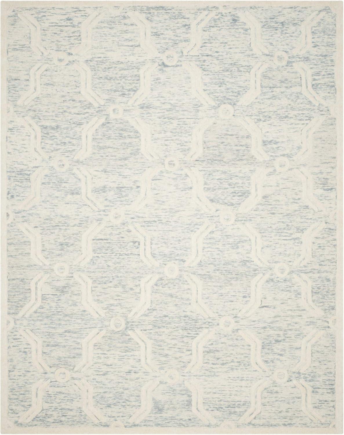 Elegant Hand-Tufted Wool Round Area Rug in Light Blue & Ivory, 8' x 10'