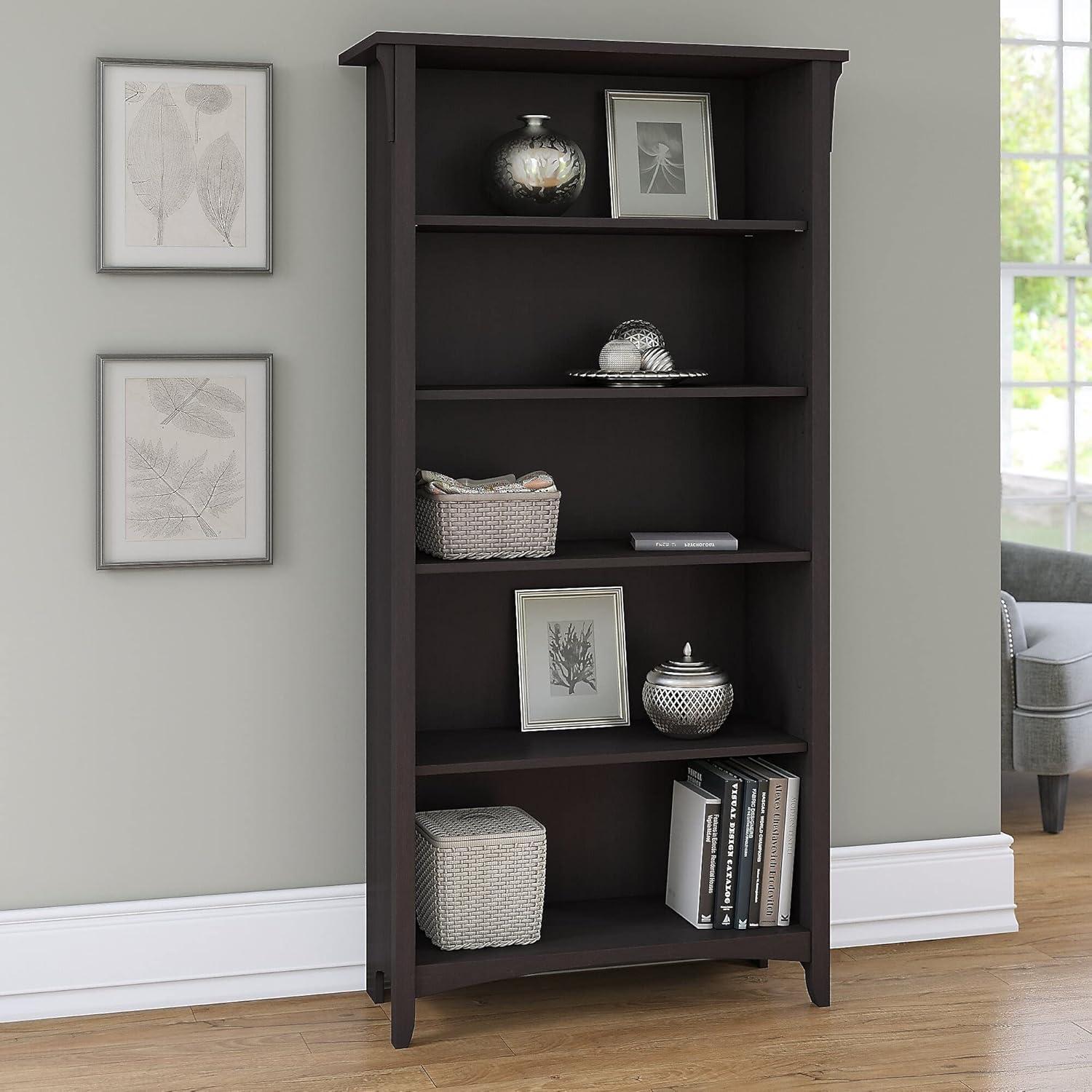 Bush Furniture Salinas Tall 5 Shelf Bookcase, Vintage Black