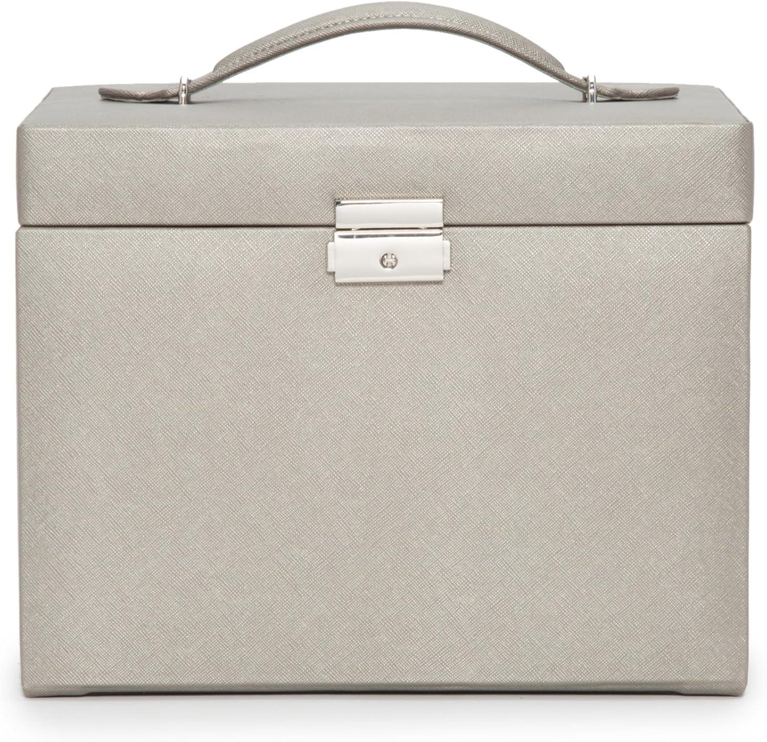 Pewter Vegan Leather Locking Travel Jewelry Box with Mirror