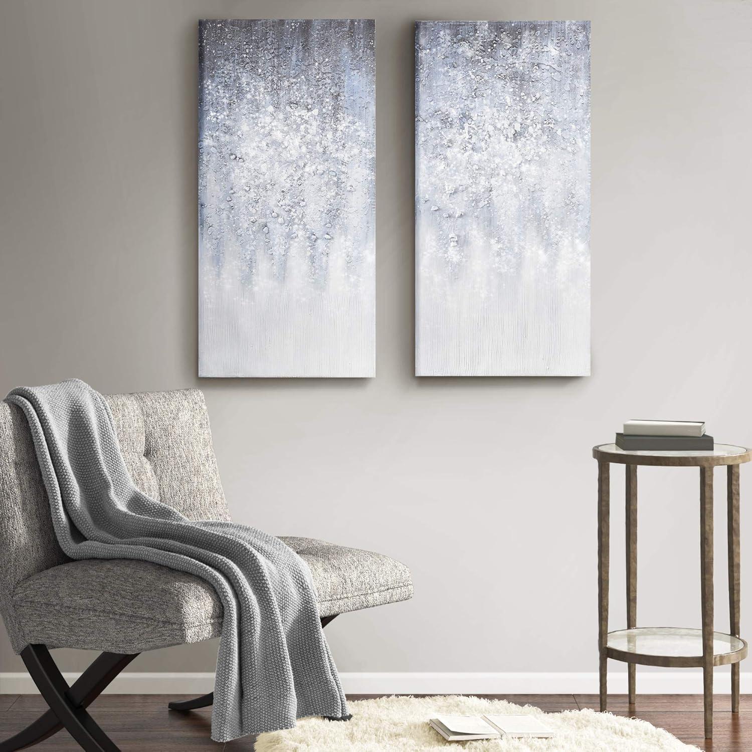 (Set of 2) 15" x 30" Winter Glaze Heavy Textured Canvas with Glitter Embellishment Blue/White