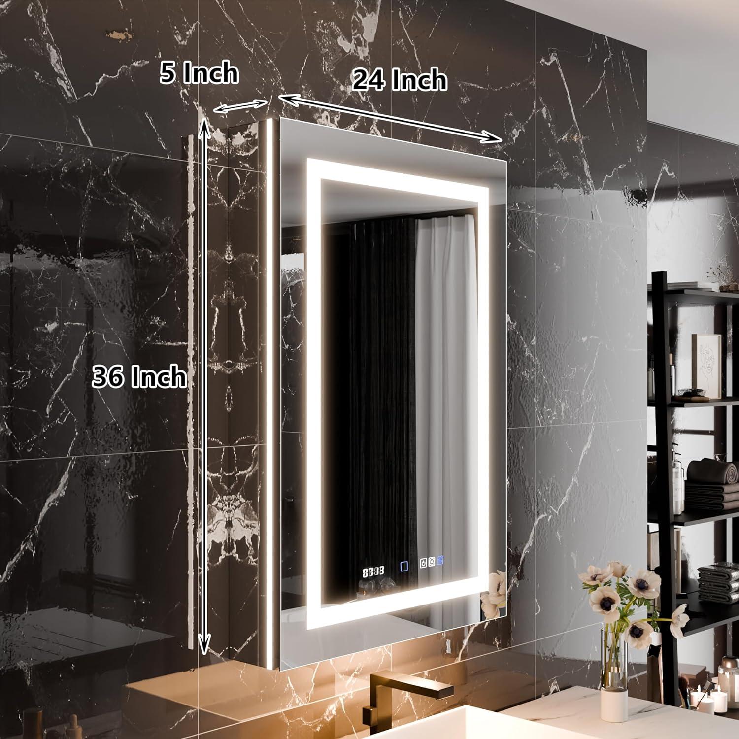 MEDUNJESS 72''x36'' Surface or Recessed Mount LED Medicine Cabinet with Mirror and Defogger 3 doors Medicine Cabinet