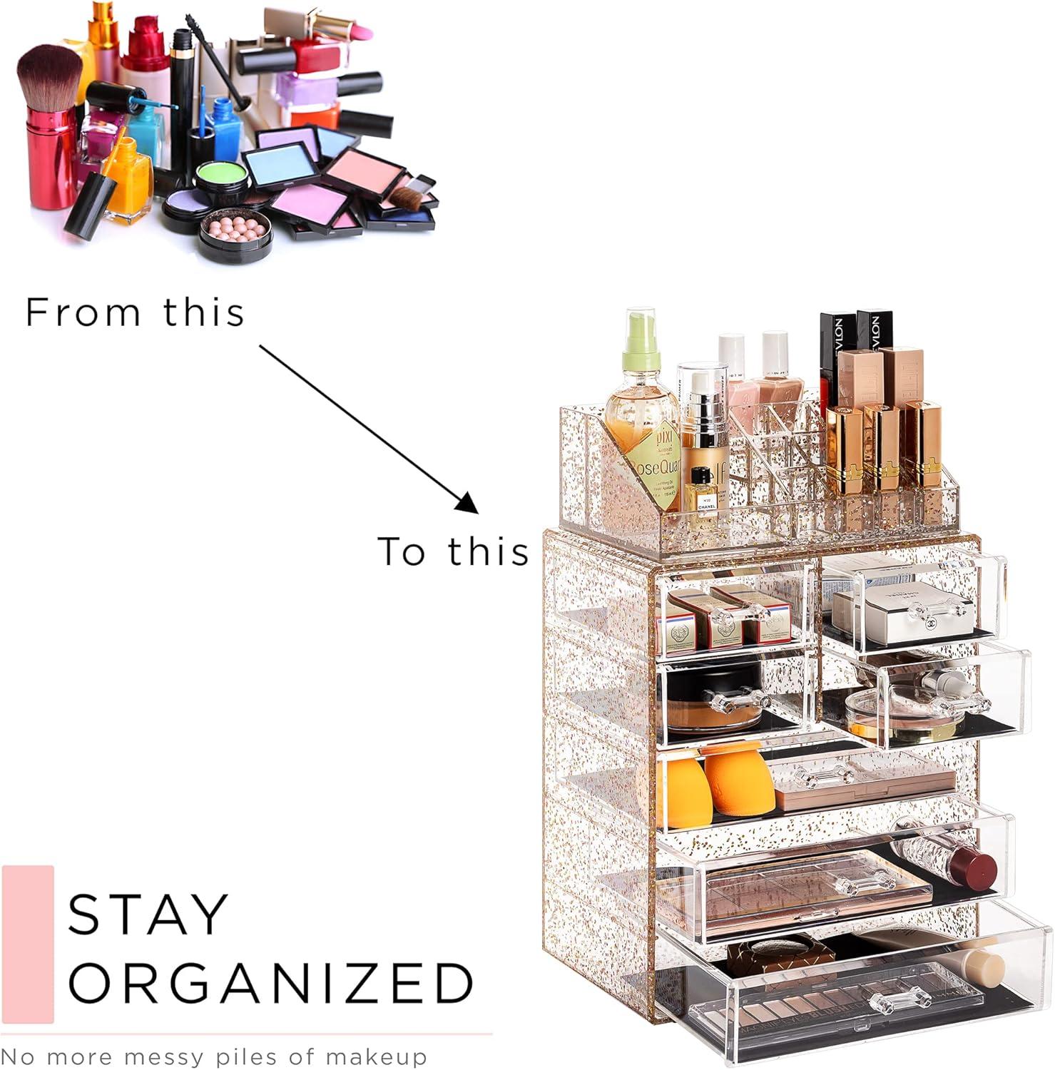 Sorbus 2-Piece 7-Drawer Vanity Organizer in Gold Glitter