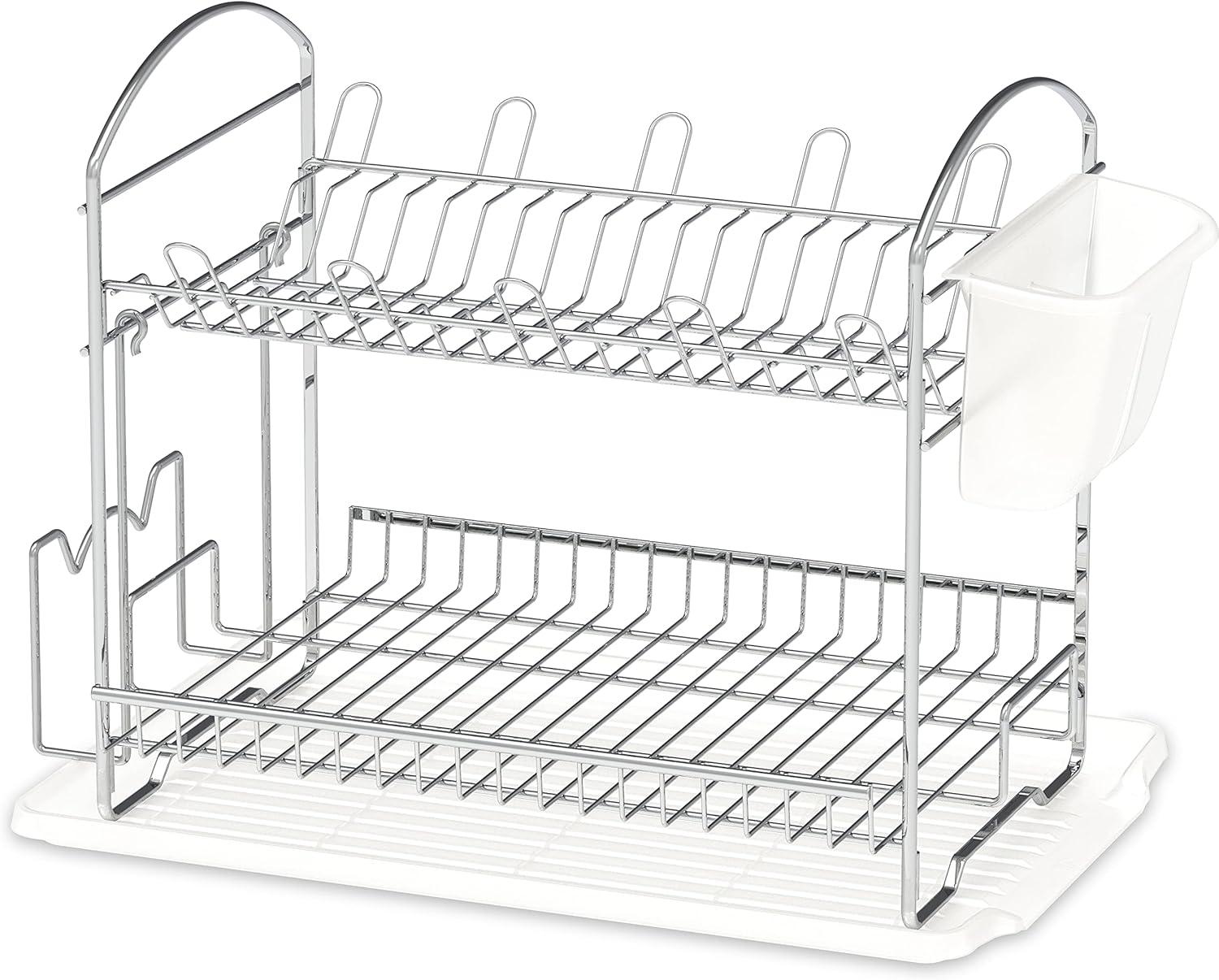 Simple Houseware 2-Tier Dish Rack with Drainboard, Chrome