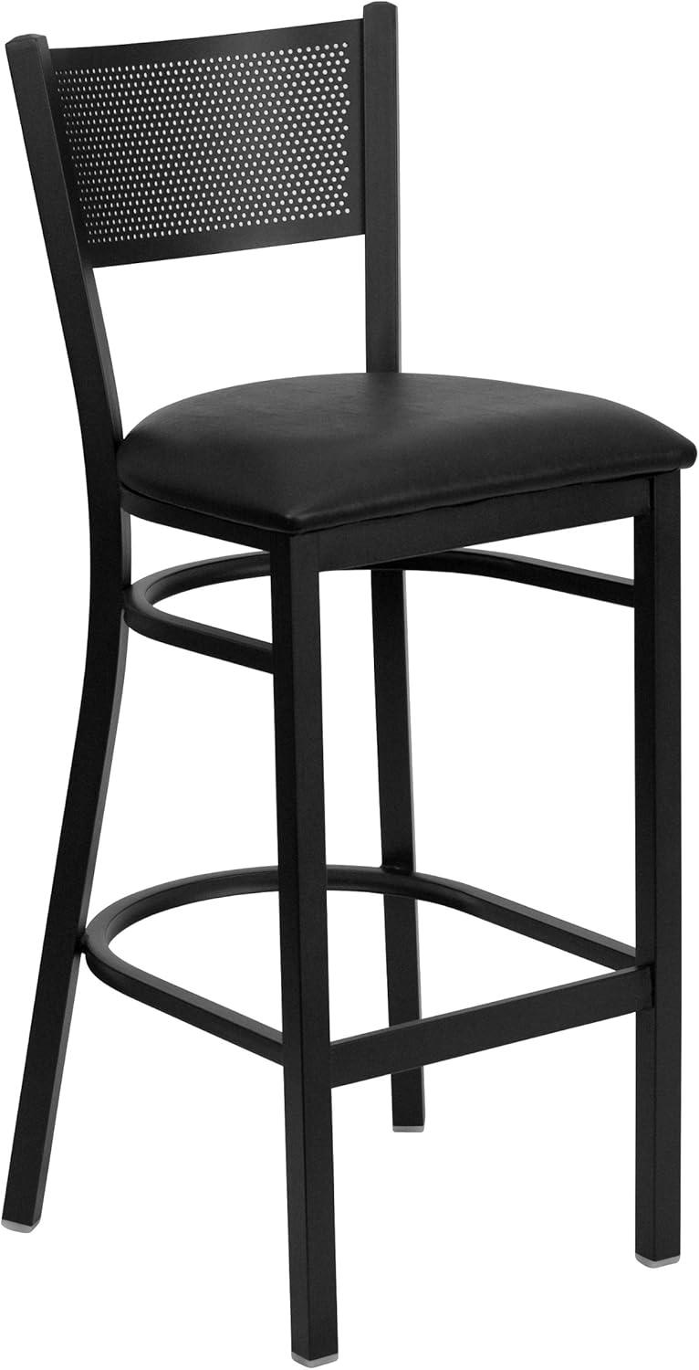 Miranda Commercial Grade Grid Back Metal Restaurant Barstool with Vinyl Seat