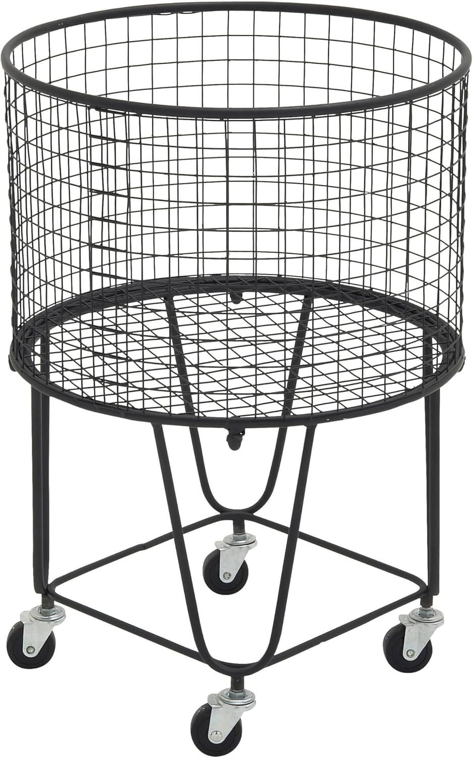 Black Metal Rolling Mesh Storage Basket with Wheels