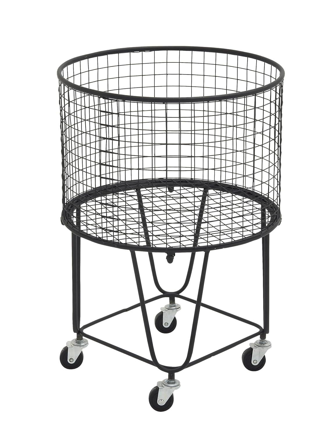 Metal Deep Set Metal Mesh Laundry Basket Storage Cart with Wheels and Handles