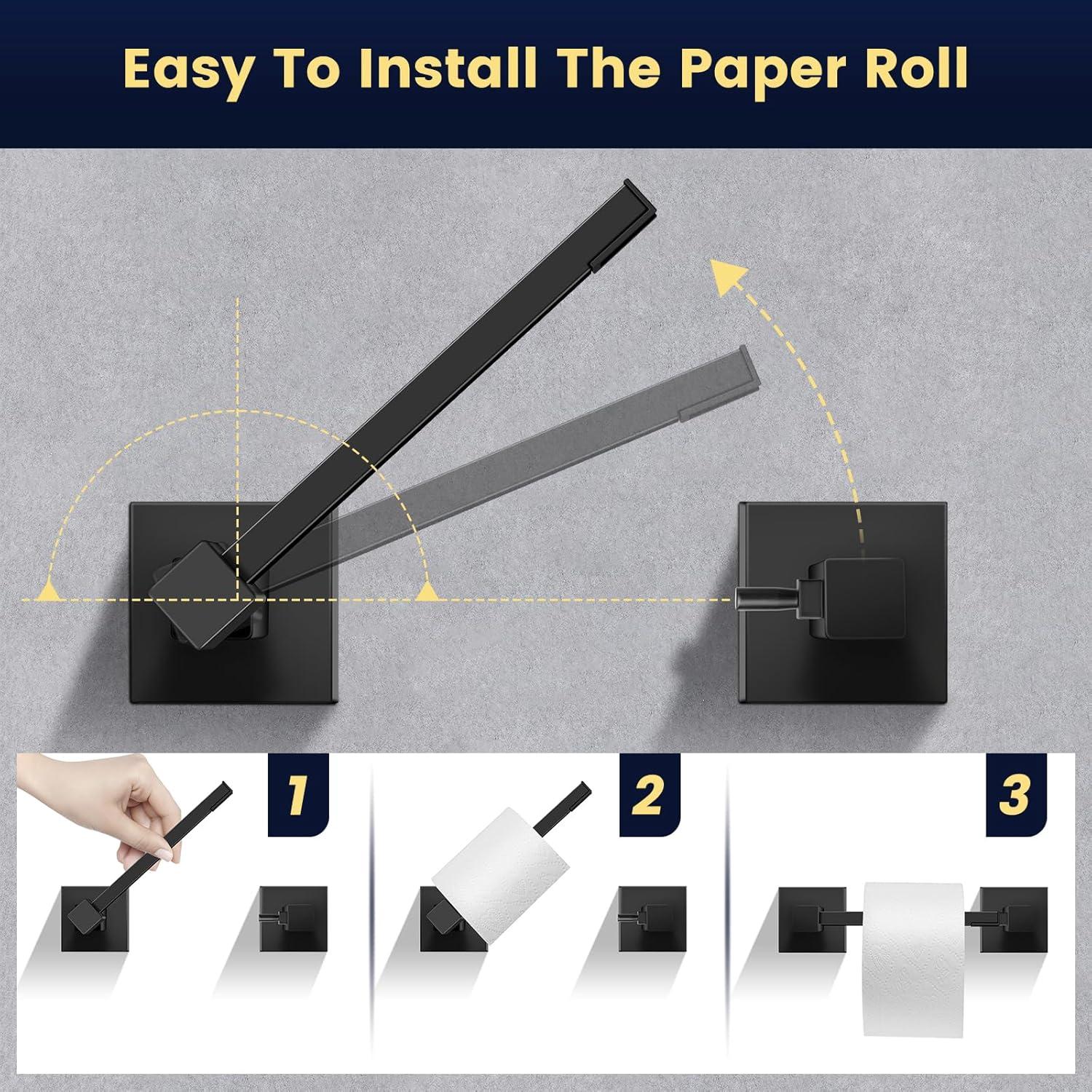 Double Post Pivoting Modern Square Toilet Paper Holder by RUACQ, Matte Black, Wall Mounted