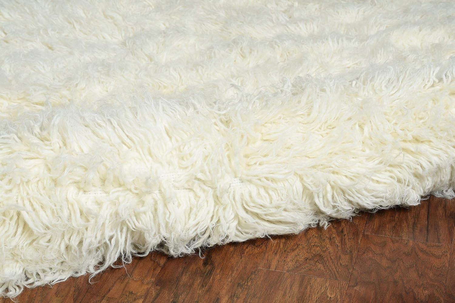 Ebern Designs Aaiden Flokati Wool Shag Hand Loomed Ivory Rug
