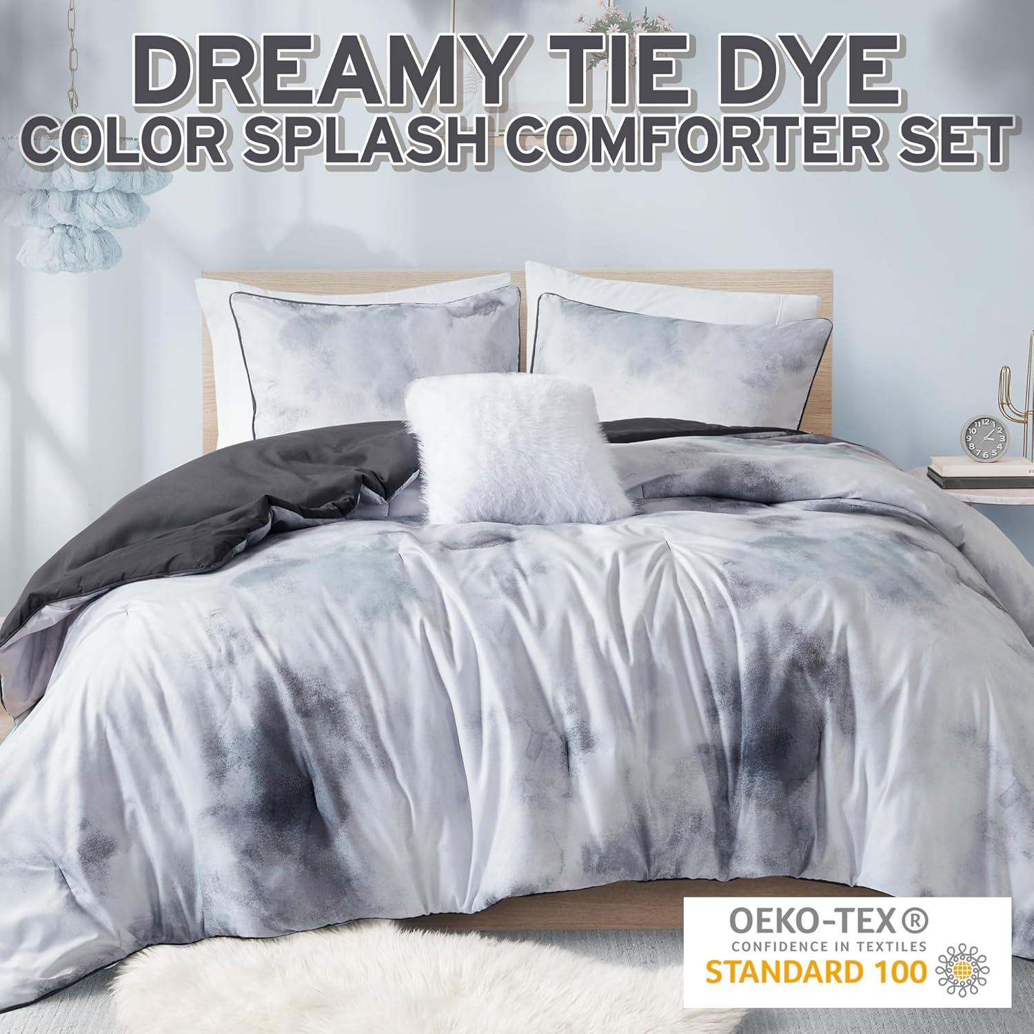 Cassiopeia Watercolor Tie Dye Printed Comforter Set with Throw Pillow