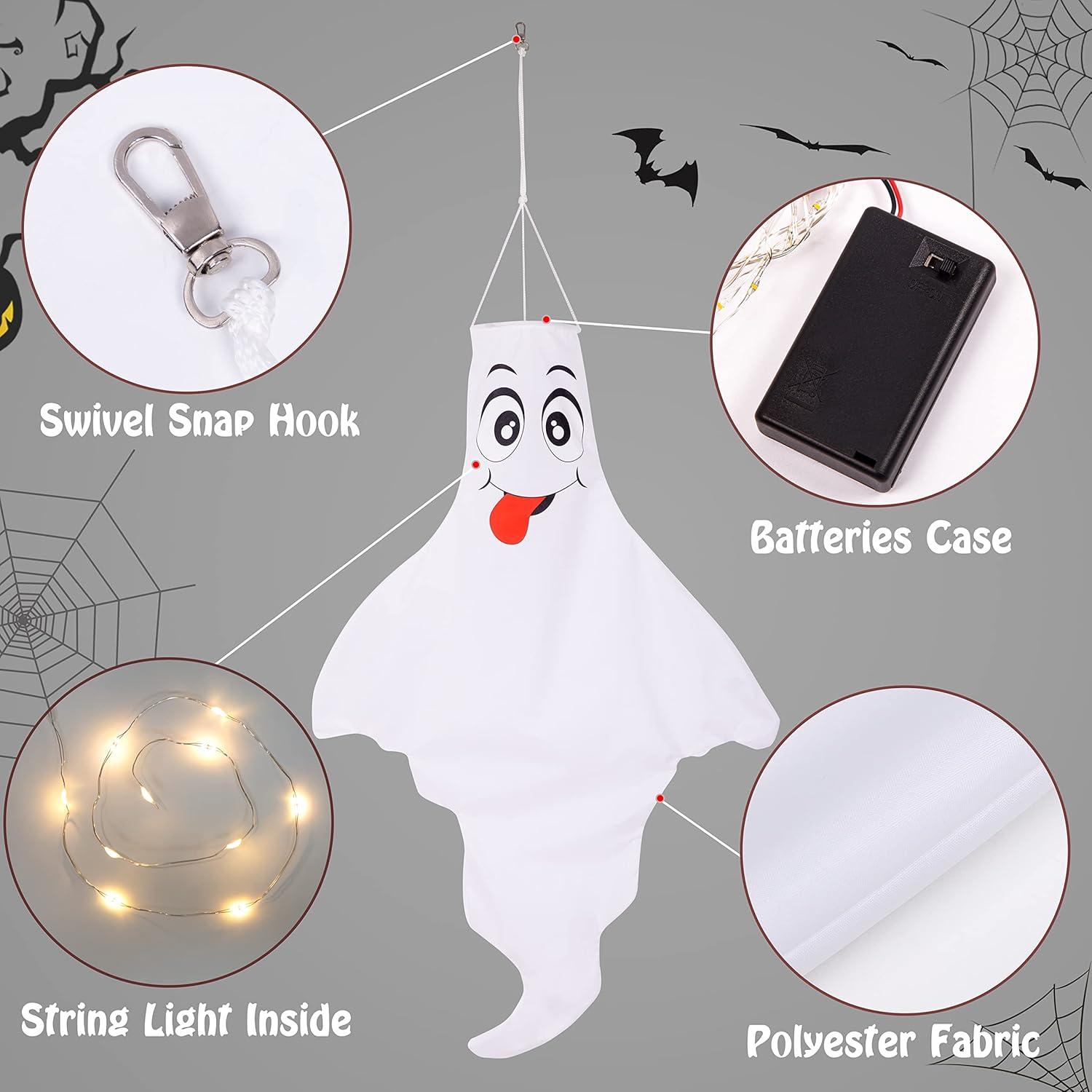 Set of 3 LED Hanging Ghost Windsocks for Halloween