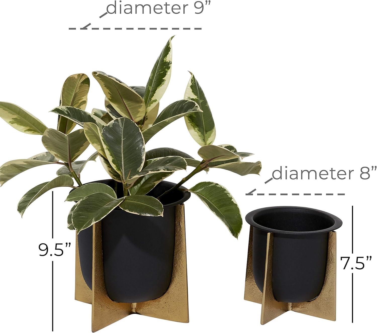 Glam Black and Gold Metal Indoor/Outdoor Planter Set with X-Shaped Stand