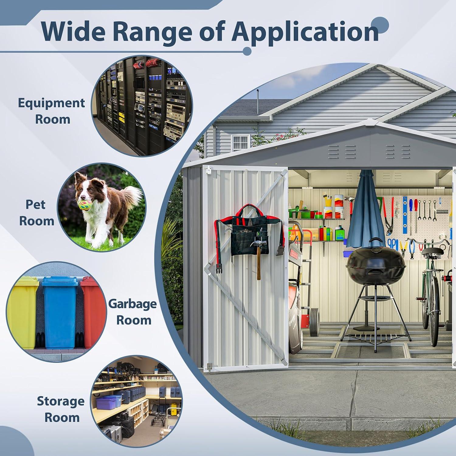 Gray Metal Outdoor Storage Shed with Lockable Doors