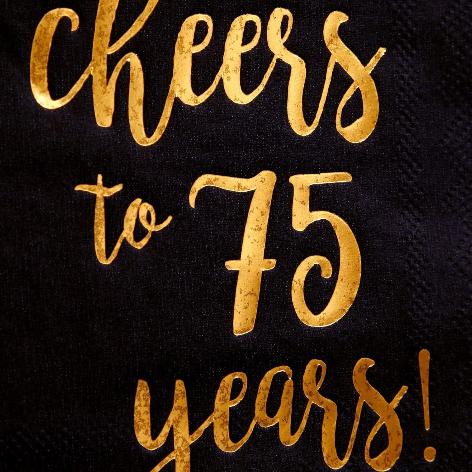 Sparkle and Bash 50 Pack 75 Birthday Party Cocktail Napkins, Cheers to 75 Years (5 x 5 In)