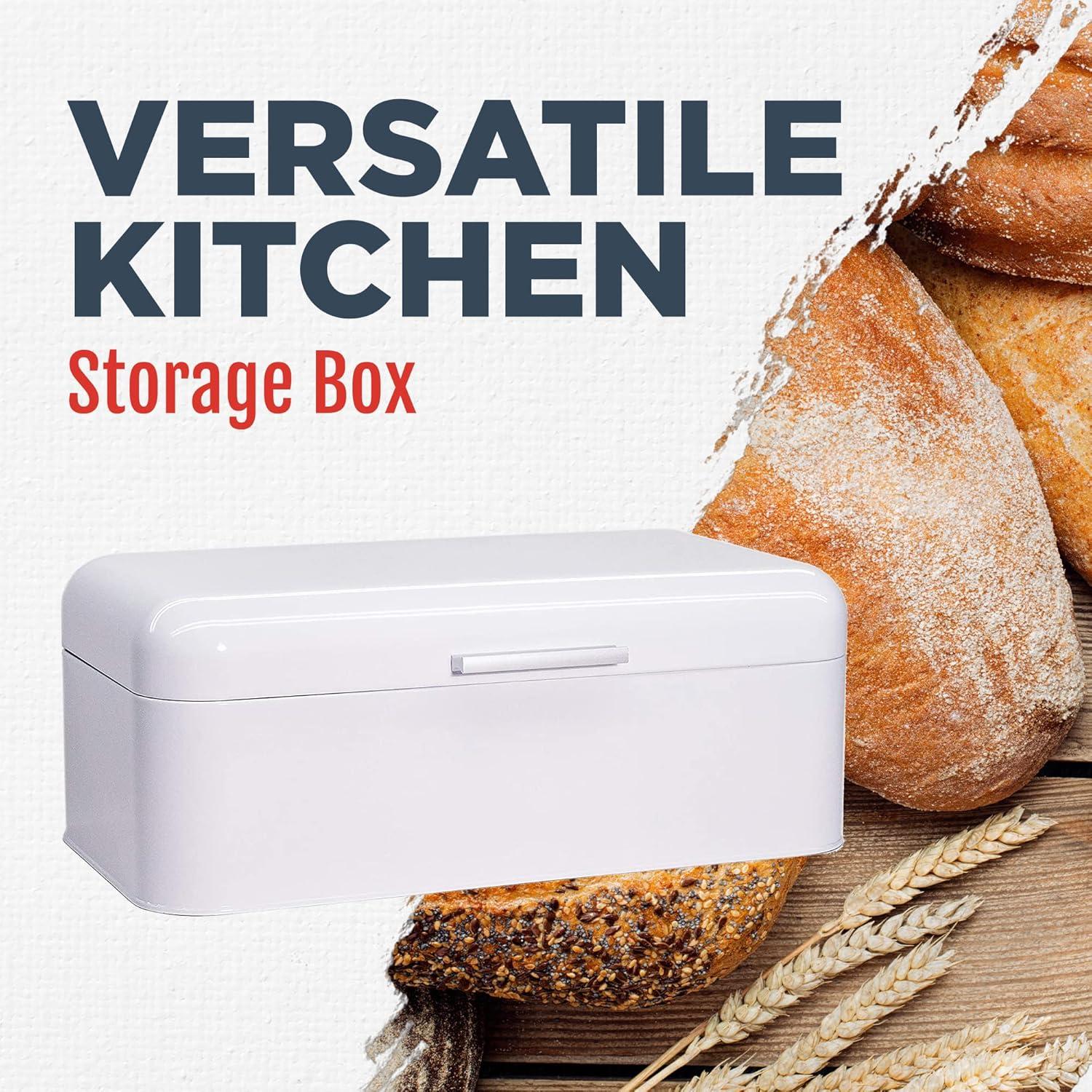 Glossy White Stainless Steel Extra Large Bread Box