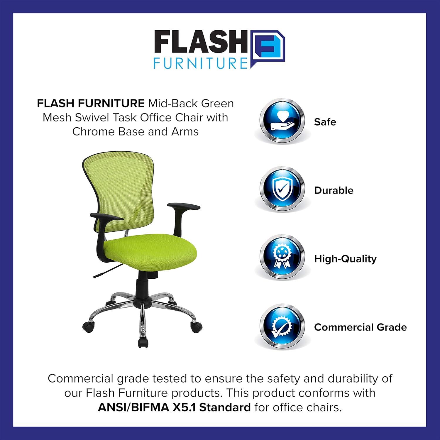 Flash Furniture Mid-Back Mesh Swivel Task Office Chair with Chrome Base and Arms