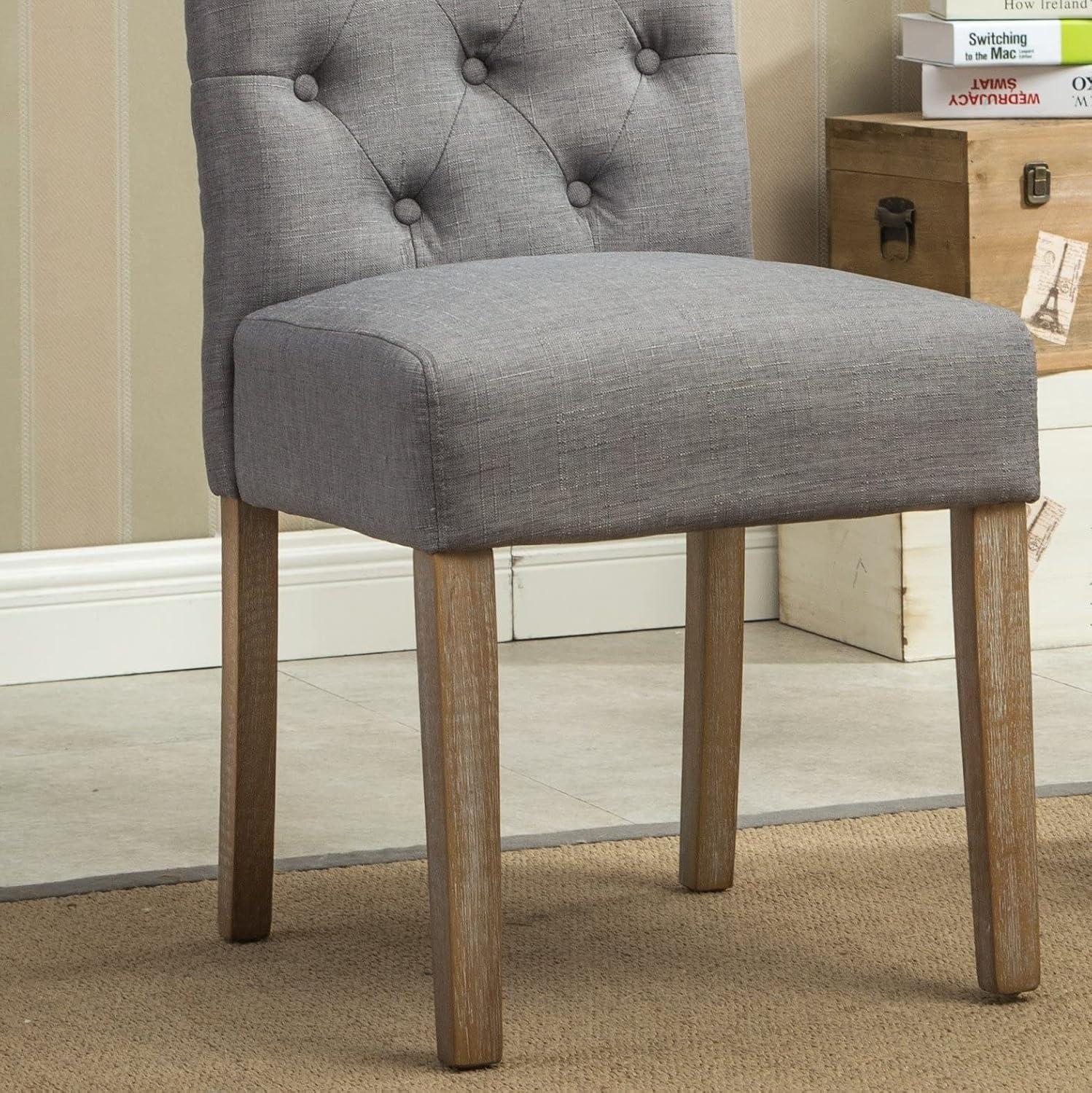 Elegant Gray Linen High-Back Parsons Side Chair Set with Oak Finish