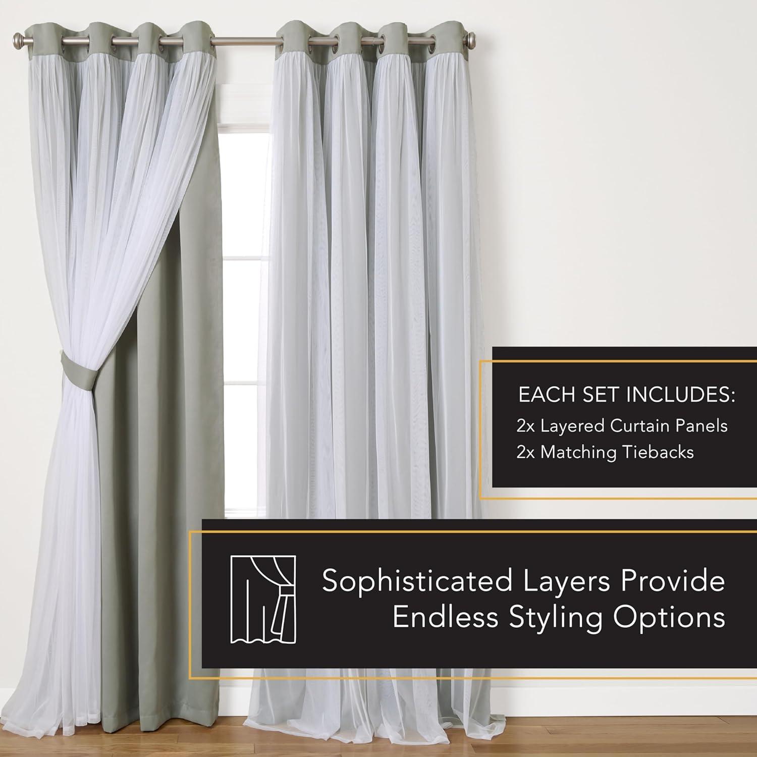 Exclusive Home Catarina Layered Solid Room Darkening Blackout and Sheer Grommet Top Curtain Panel Pair, 52"x108", Soft Grey
