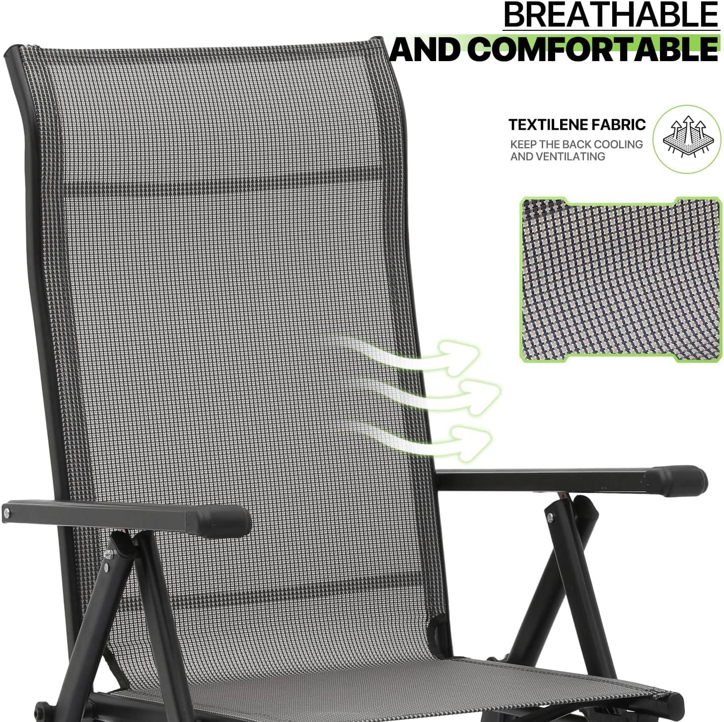 Magshion 2 Pieces Foldable Outdoor Lounge Chair with Retractable Footrest, Zero Gravity Reclining Chair with Armrests, 95-140° Adjustable Angle, Grey