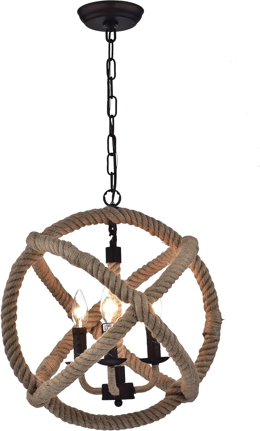 Twirlie 20" Antique Bronze Metal Chandelier with Hemp Rope Accent