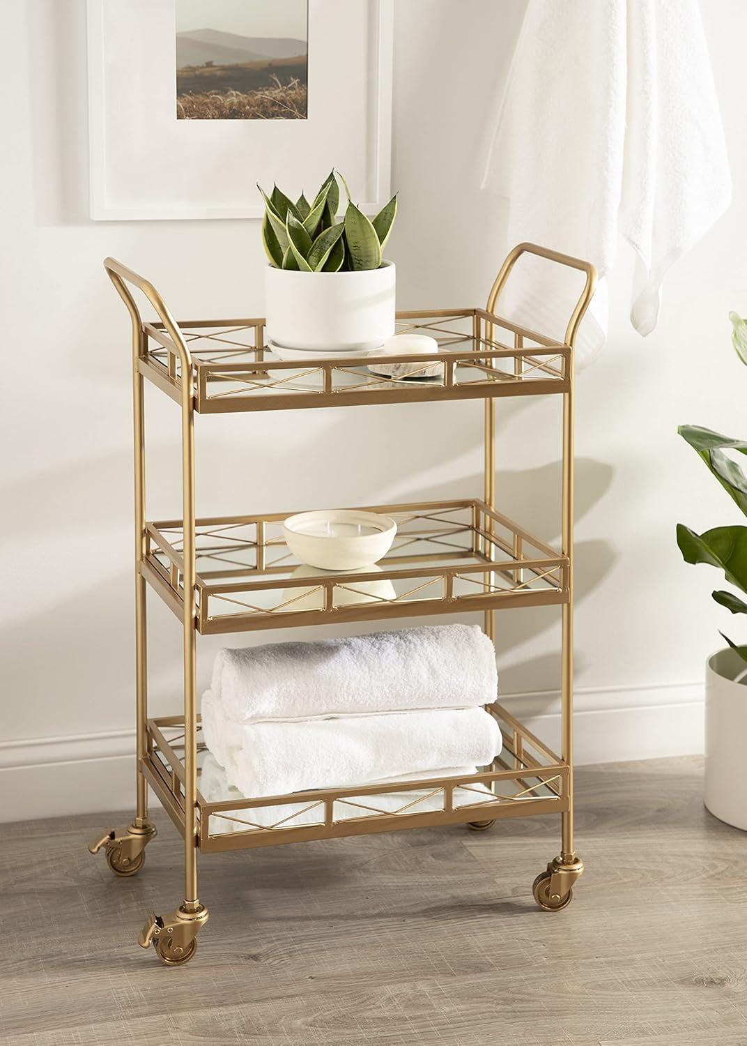 Kate and Laurel Ketia Rectangle Metal Bar Cart, 23x13x35, Gold