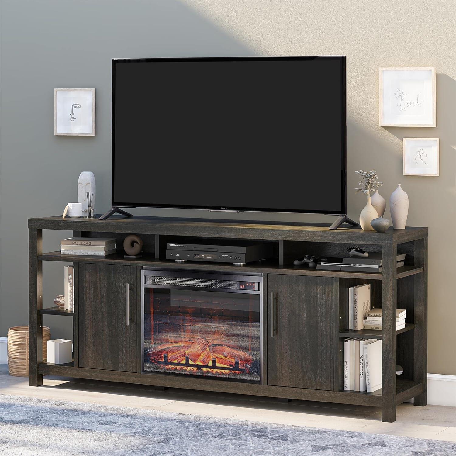 Espresso Electric Fireplace TV Stand with Cabinets and Shelves