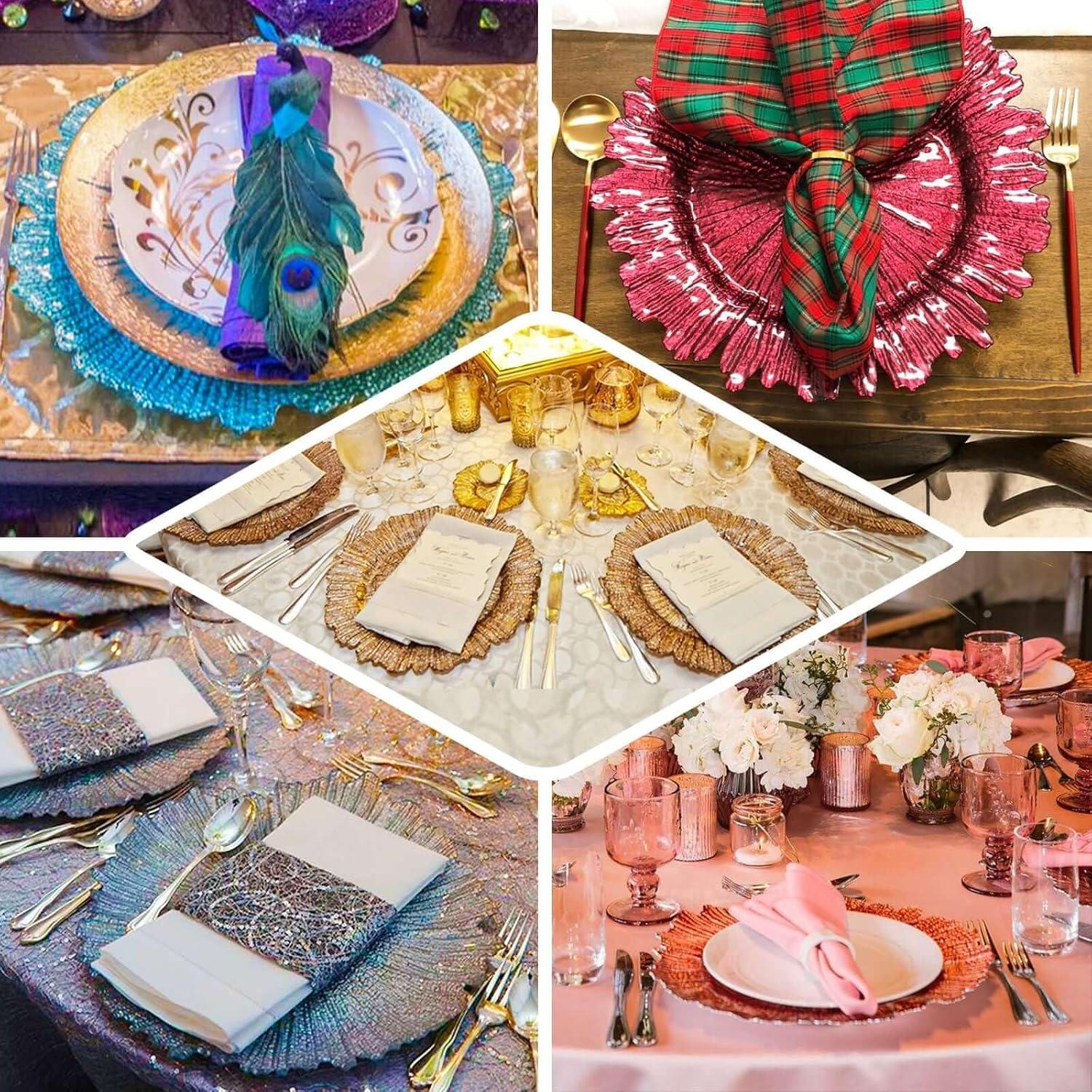 Efavormart 6 Pack Clear Plastic Charger Plates With Gold Reef Rim, 12" Round Scalloped Disposable Serving Plates