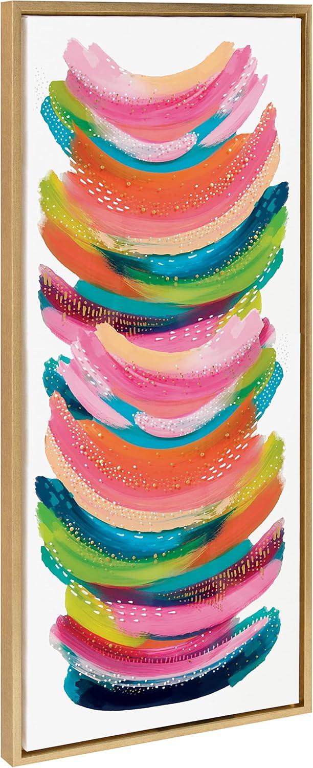 Kate and Laurel Sylvie Bright Abstract Framed Canvas Wall Art by Jessi Raulet of Ettavee, 18x40 Gold, Modern Colorful Brushstrokes Art for Wall